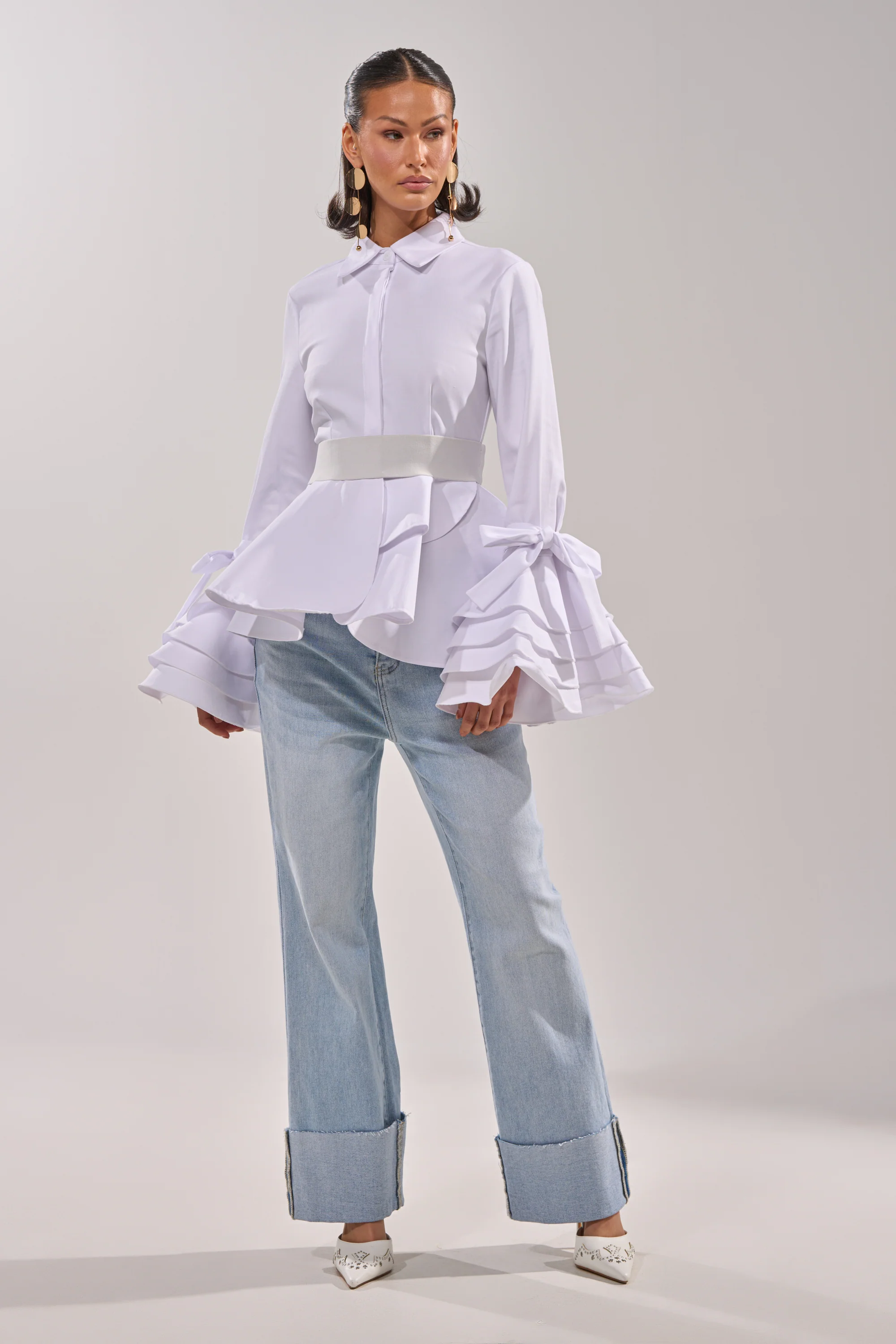 ELEGANT PEPLUM BUTTON DOWN BLOUSE - Image 5