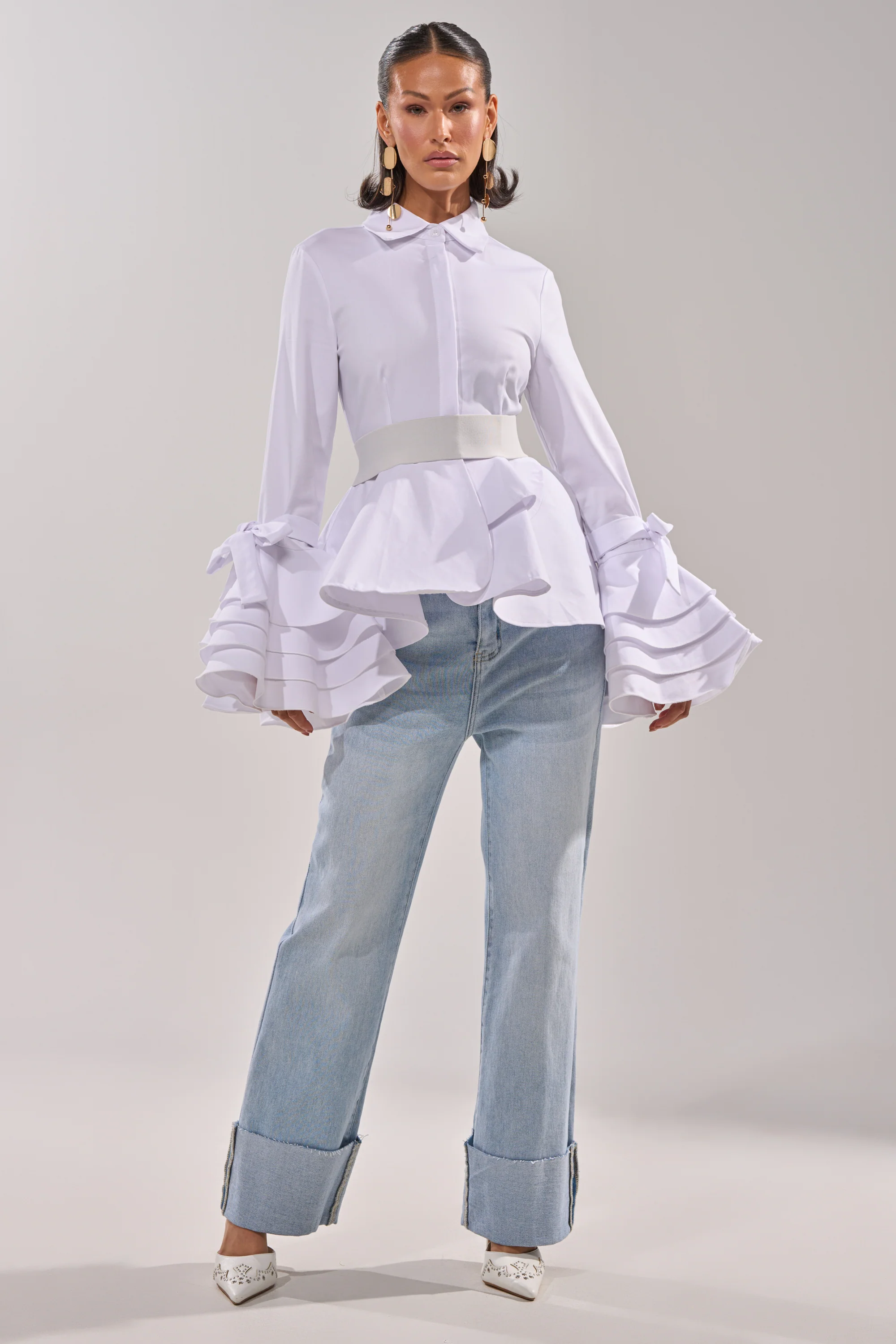 ELEGANT PEPLUM BUTTON DOWN BLOUSE - Image 6