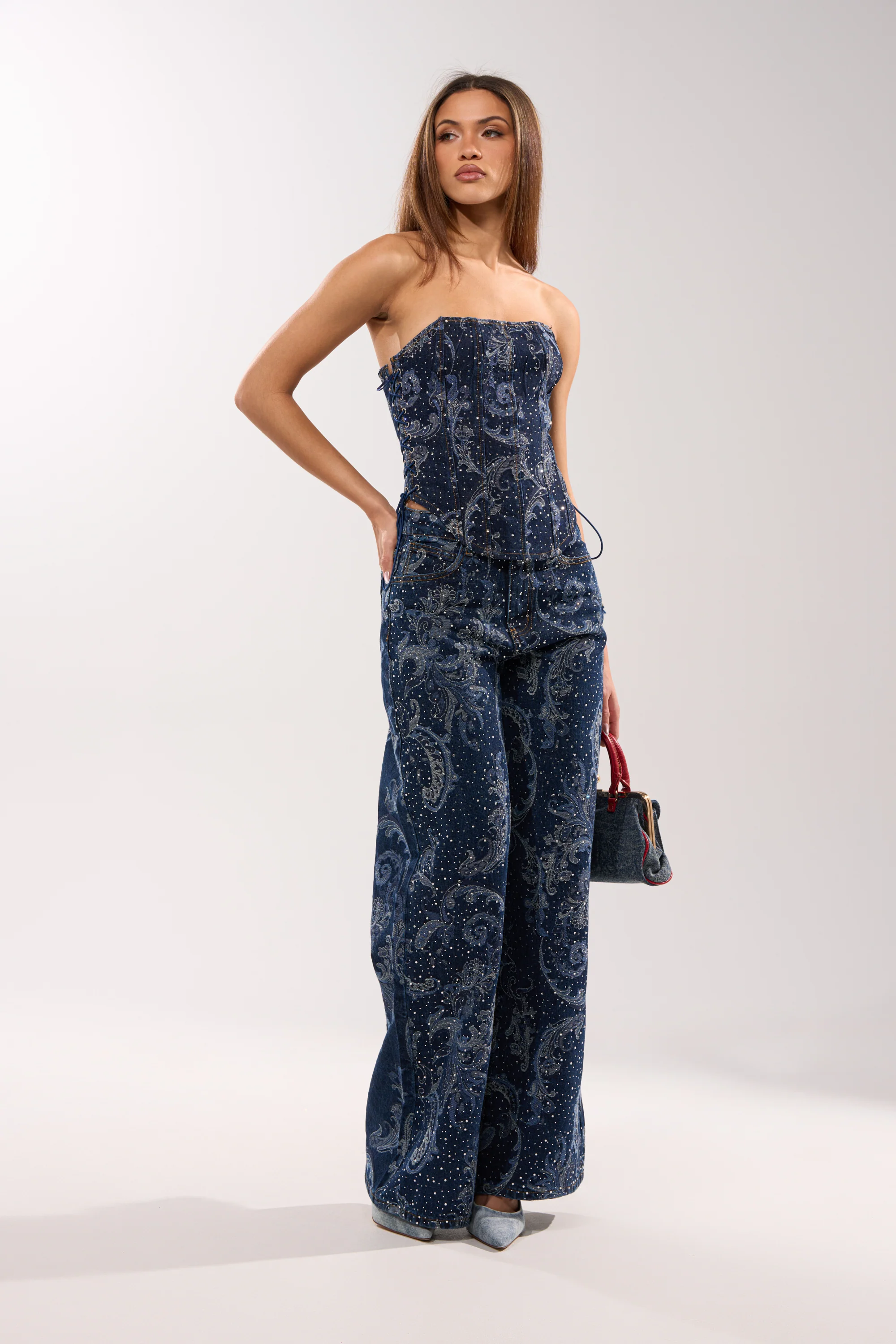 ELEVATED WIDE LEG DENIM WITH RHINESTONES - Image 2