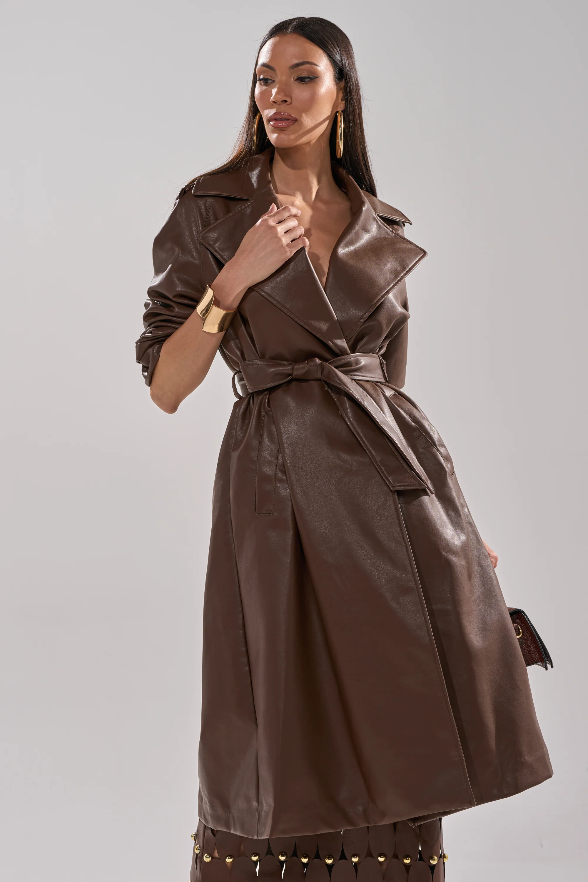 ESPRESSO MARTINI FAUX LEATHER TRENCH - Image 2