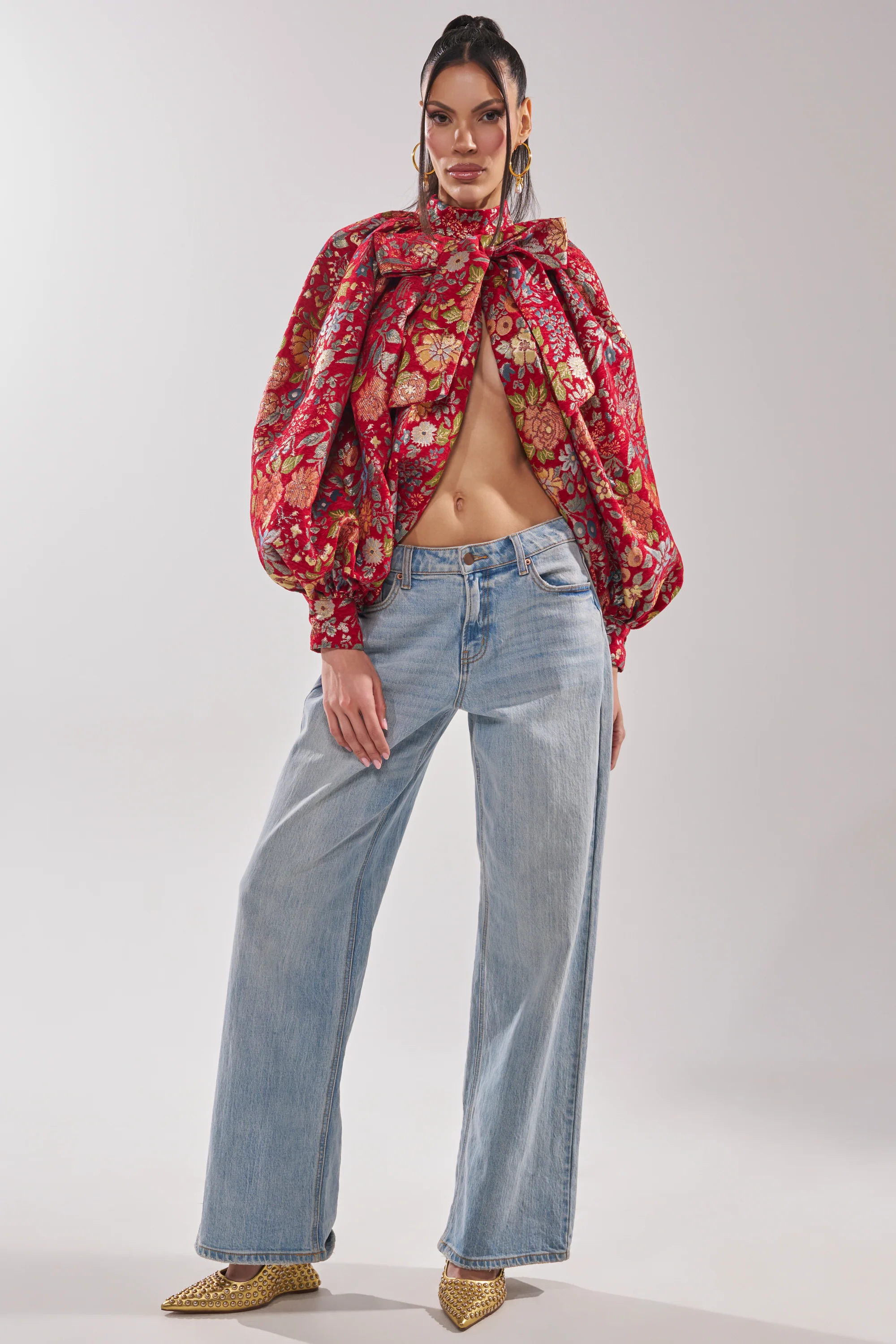 ETHEREAL FLORAL PUFF SLEEVE BROCADE TOP - Image 7