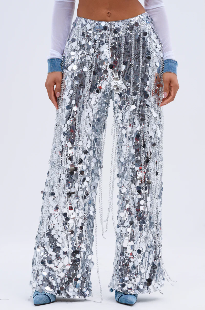 EXPENSIVE TASTE STRETCHY SEQUIN CHAIN PANTS - Image 2