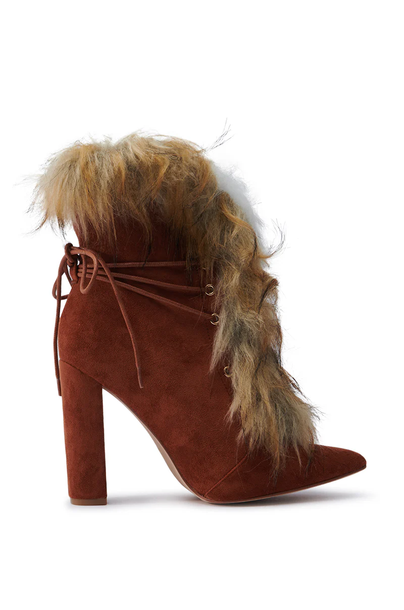 FANCY TAN LACE UP CHUNKY BOOTIE WITH FUR - Image 4