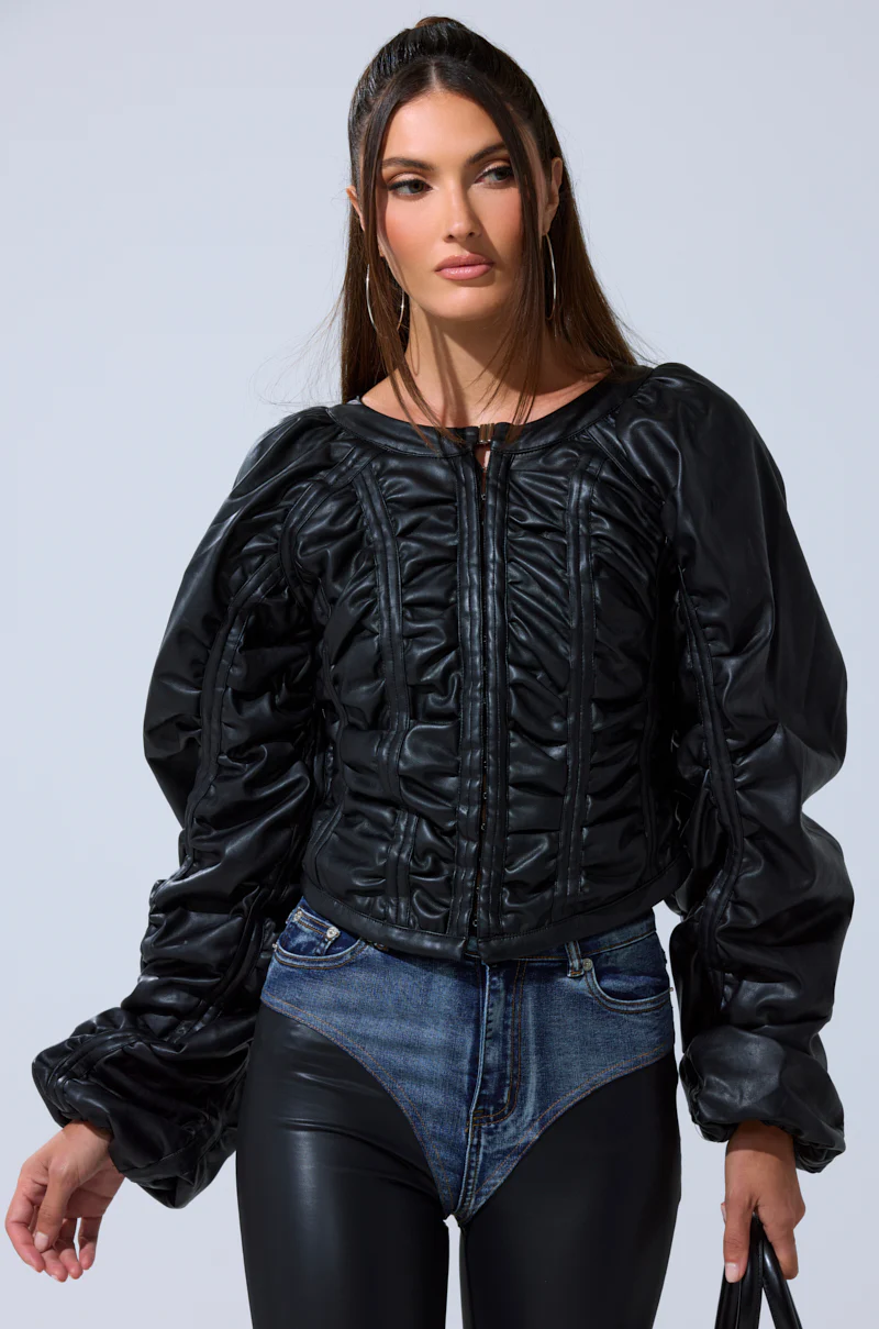 FAUX LEATHER CORSETED MOTO JACKET - Image 2
