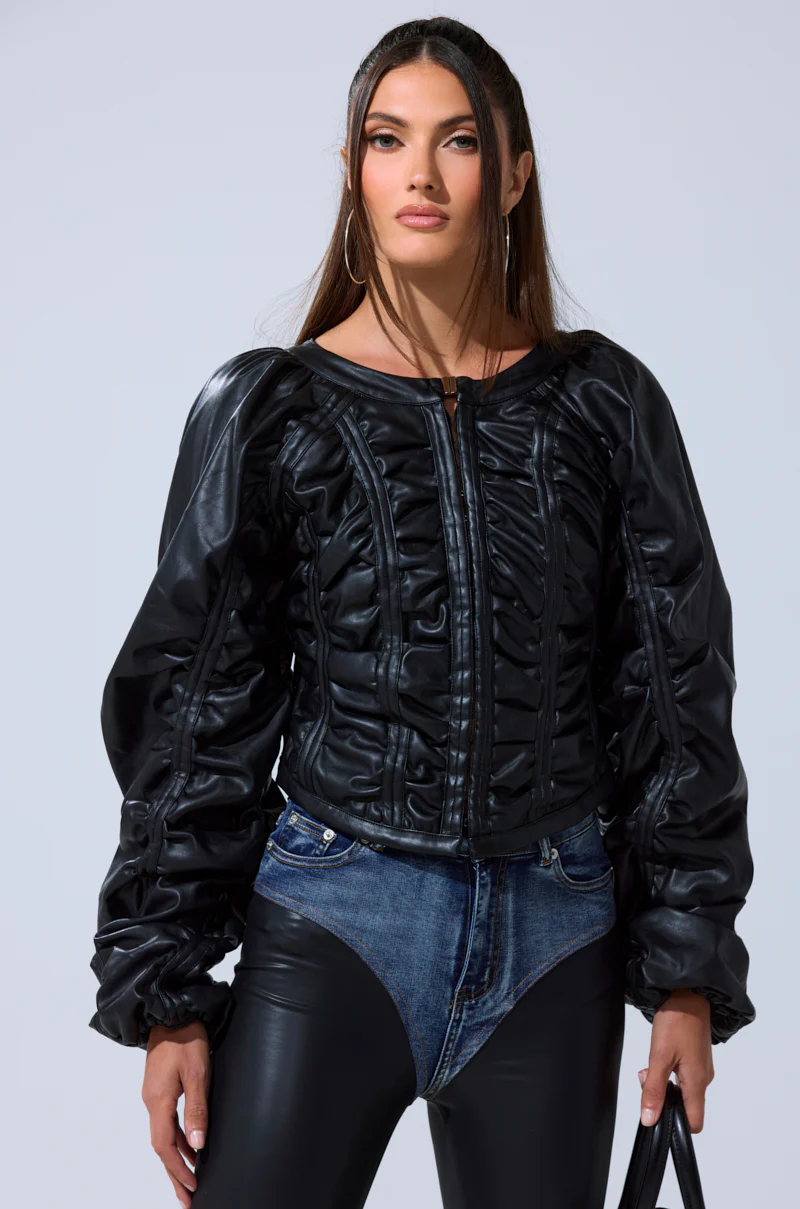 FAUX LEATHER CORSETED MOTO JACKET - Image 4