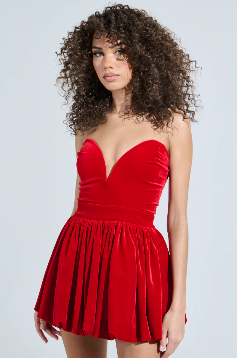 FEEL SOMETHING VELVET MINI DRESS IN RED - Image 2