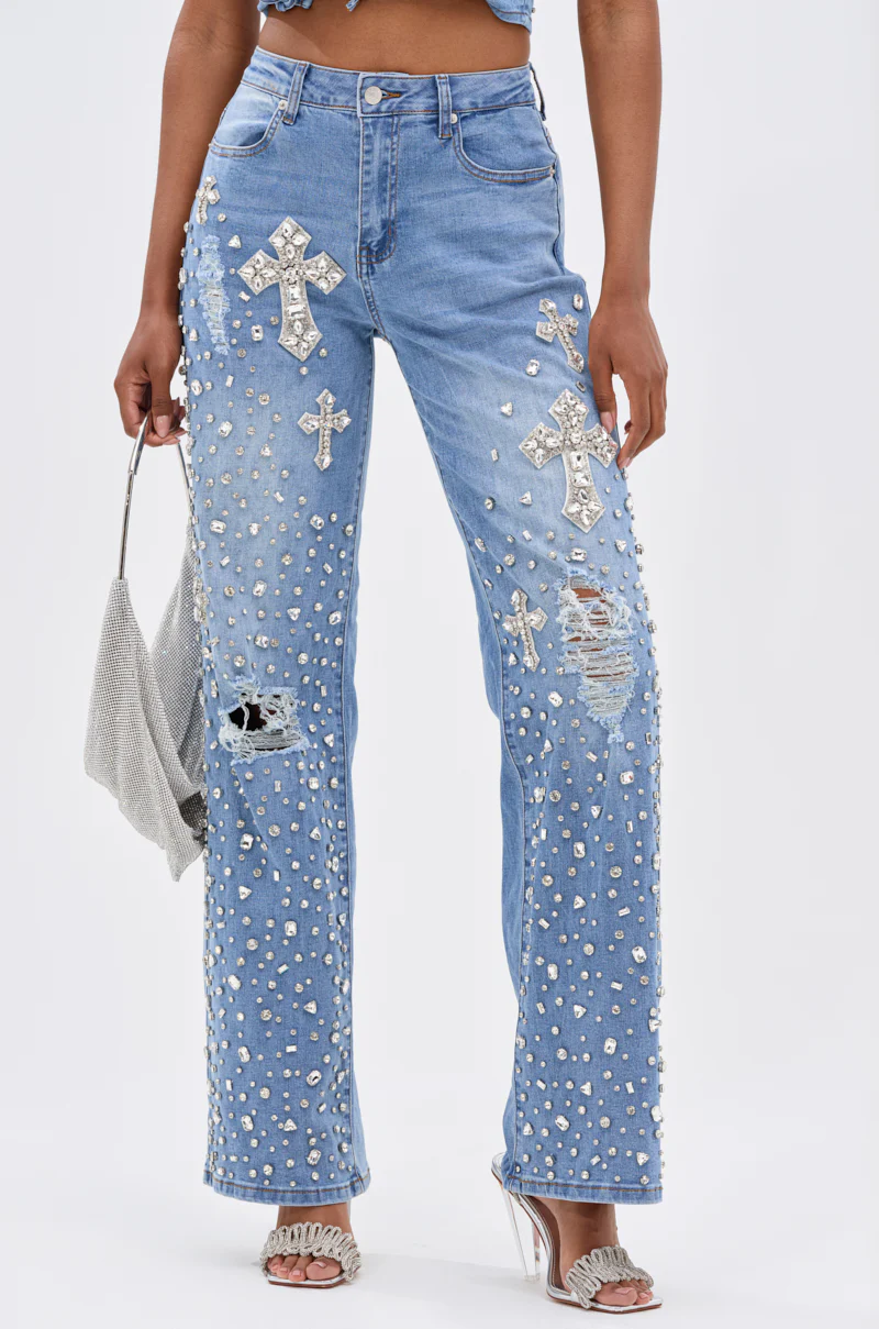 FEELING GRATEFUL RHINESTONE RELAXED DENIM - Image 2