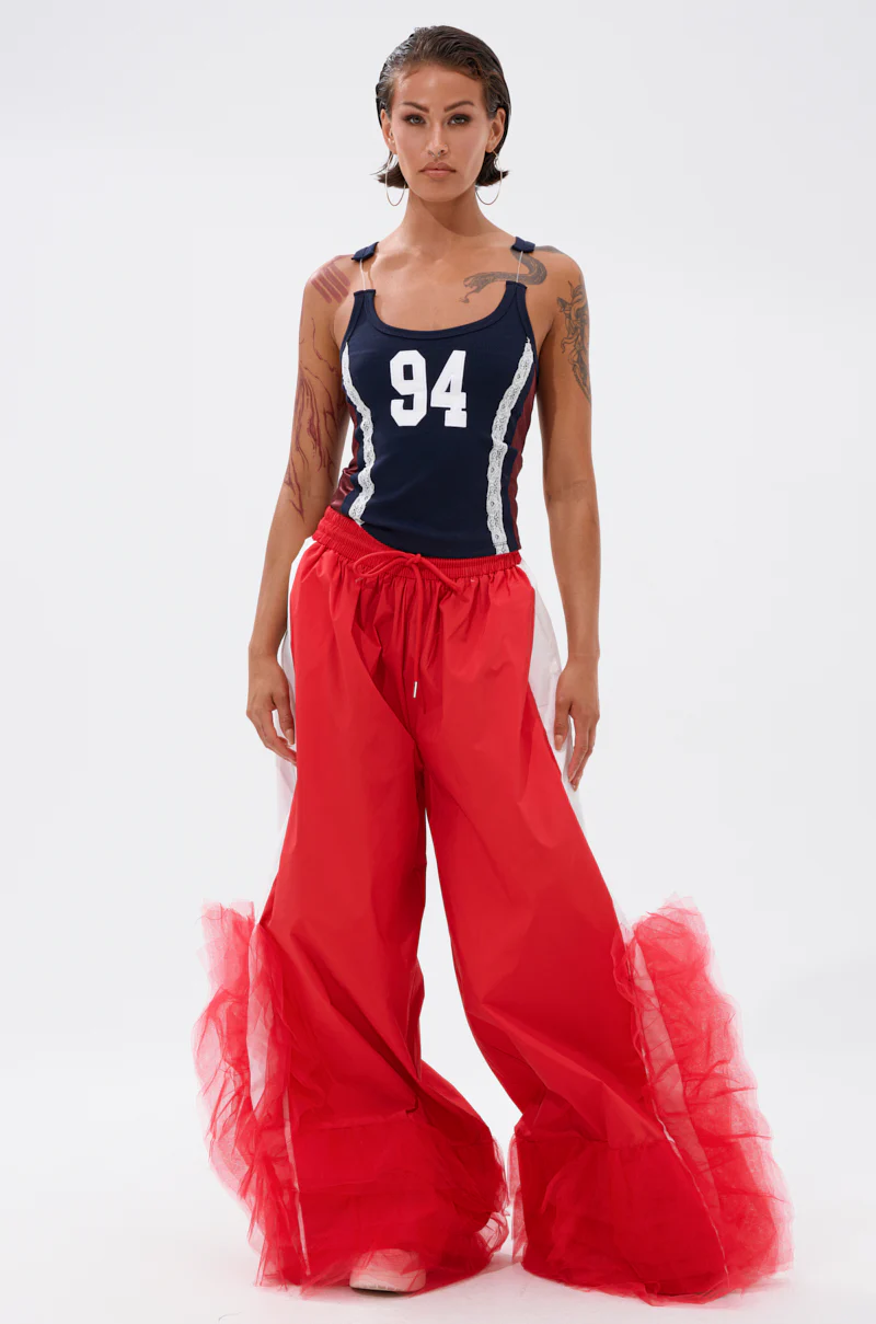 FEELING LIKE A BOSS TRACK PANT WITH TULLE TRIM IN RED - Image 5