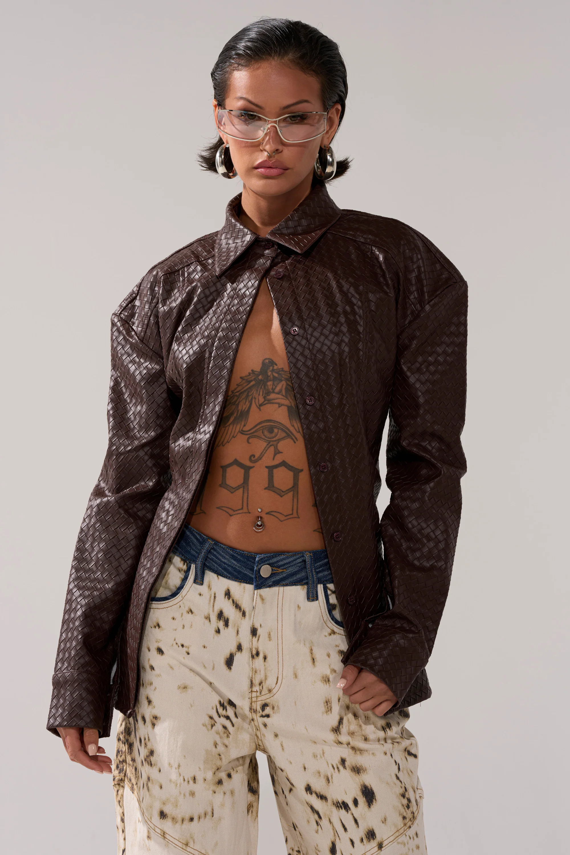 FEELING RICH FAUX LEATHER BUTTON DOWN - Image 2