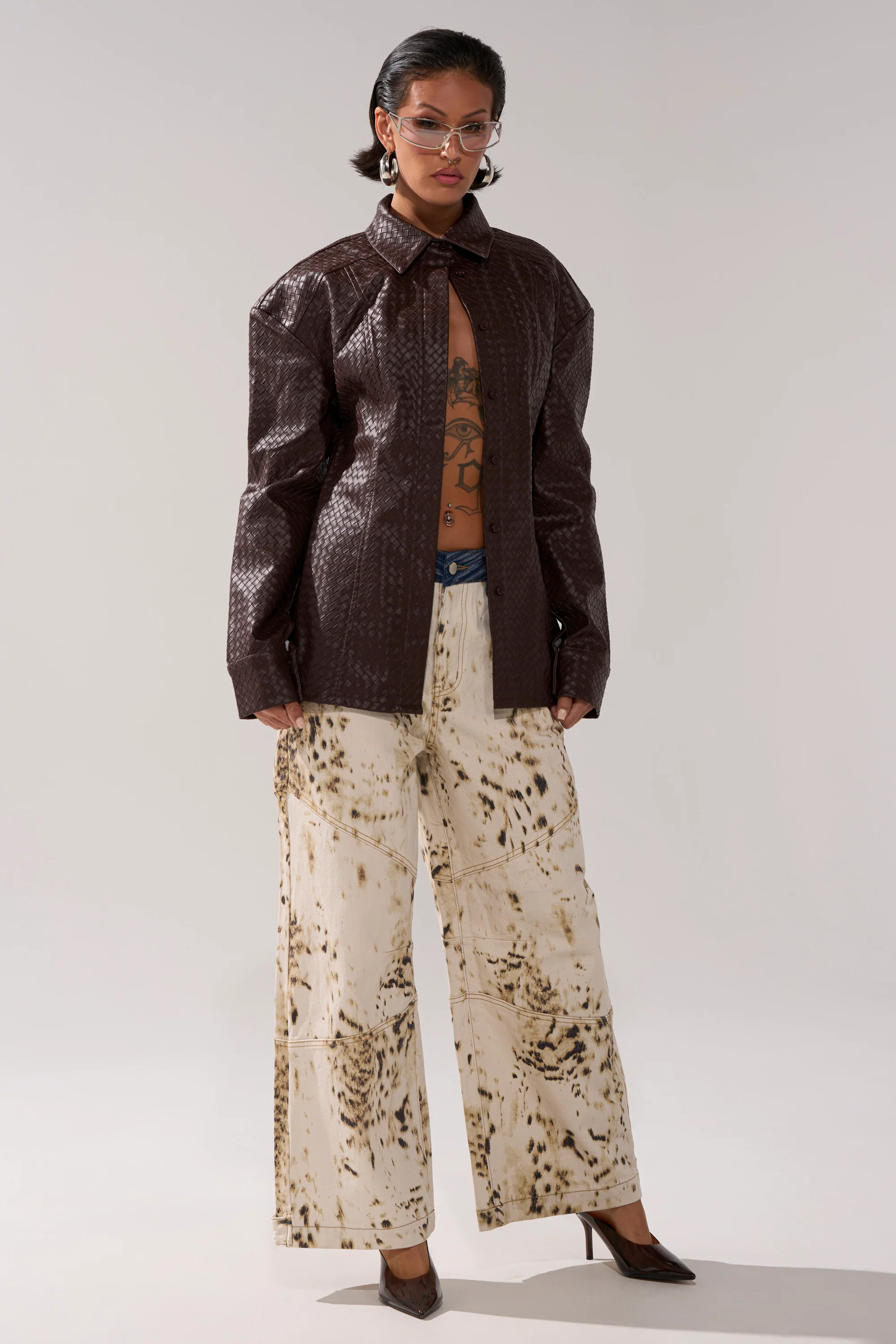 FEELING RICH FAUX LEATHER BUTTON DOWN - Image 6