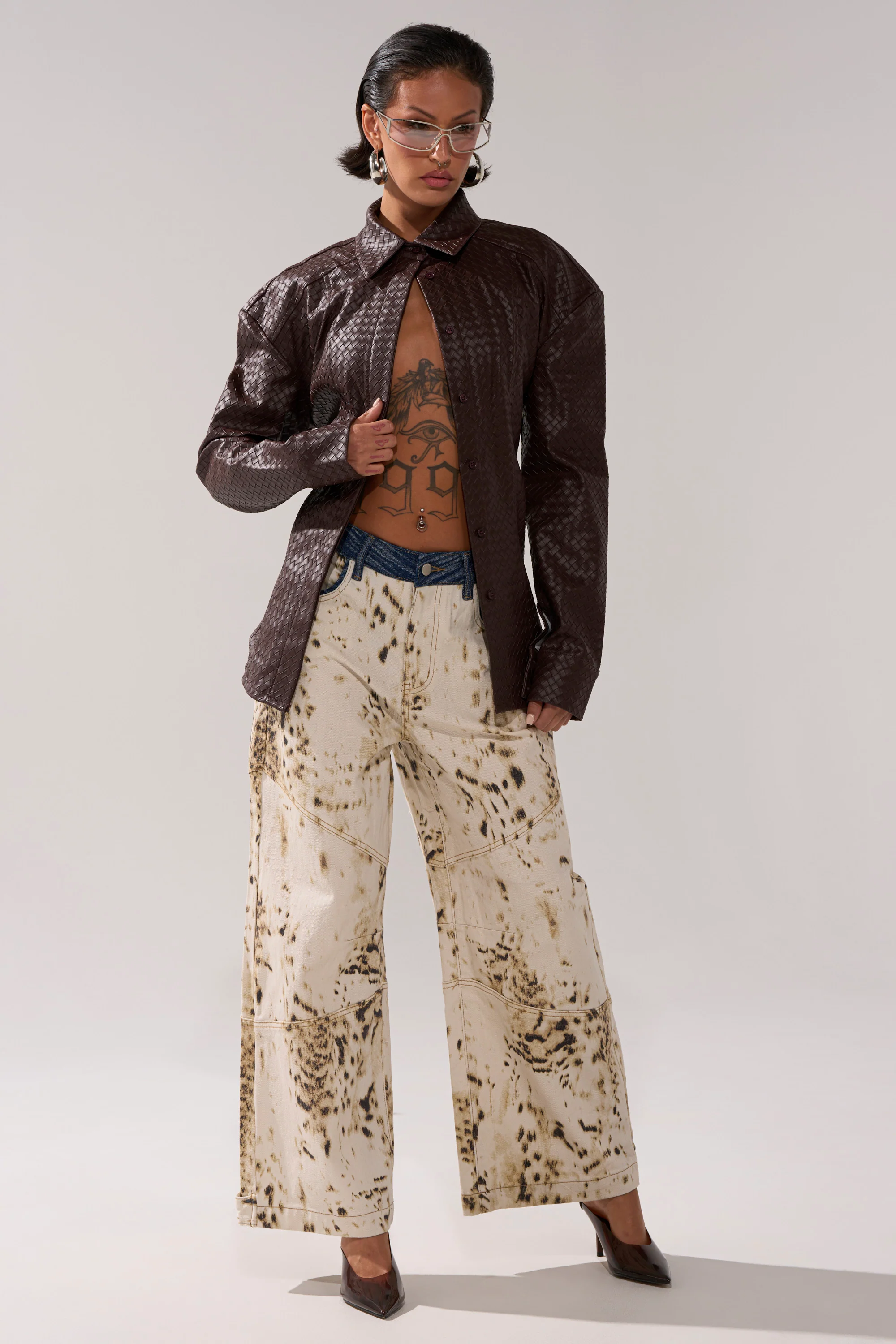 FEELING RICH FAUX LEATHER BUTTON DOWN - Image 8