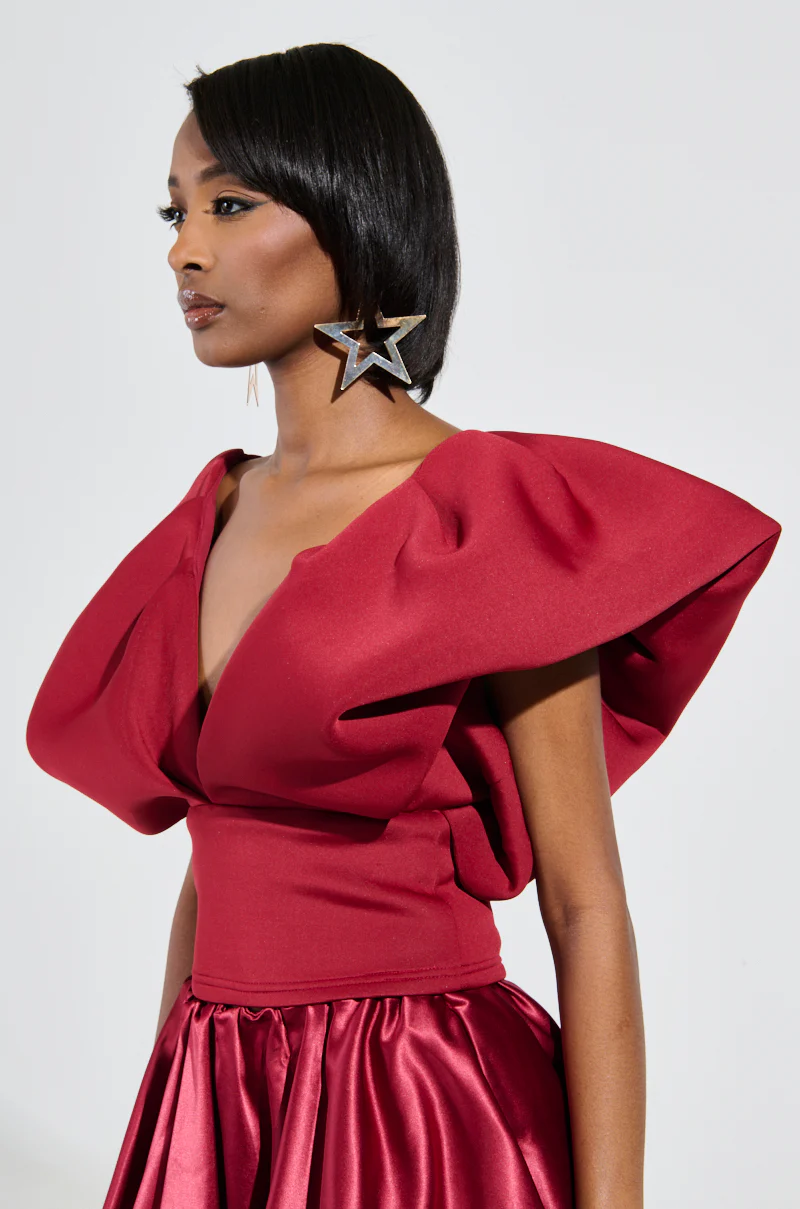 FEMME ENERGY SCUBA BLOUSE IN BURGUNDY - Image 3