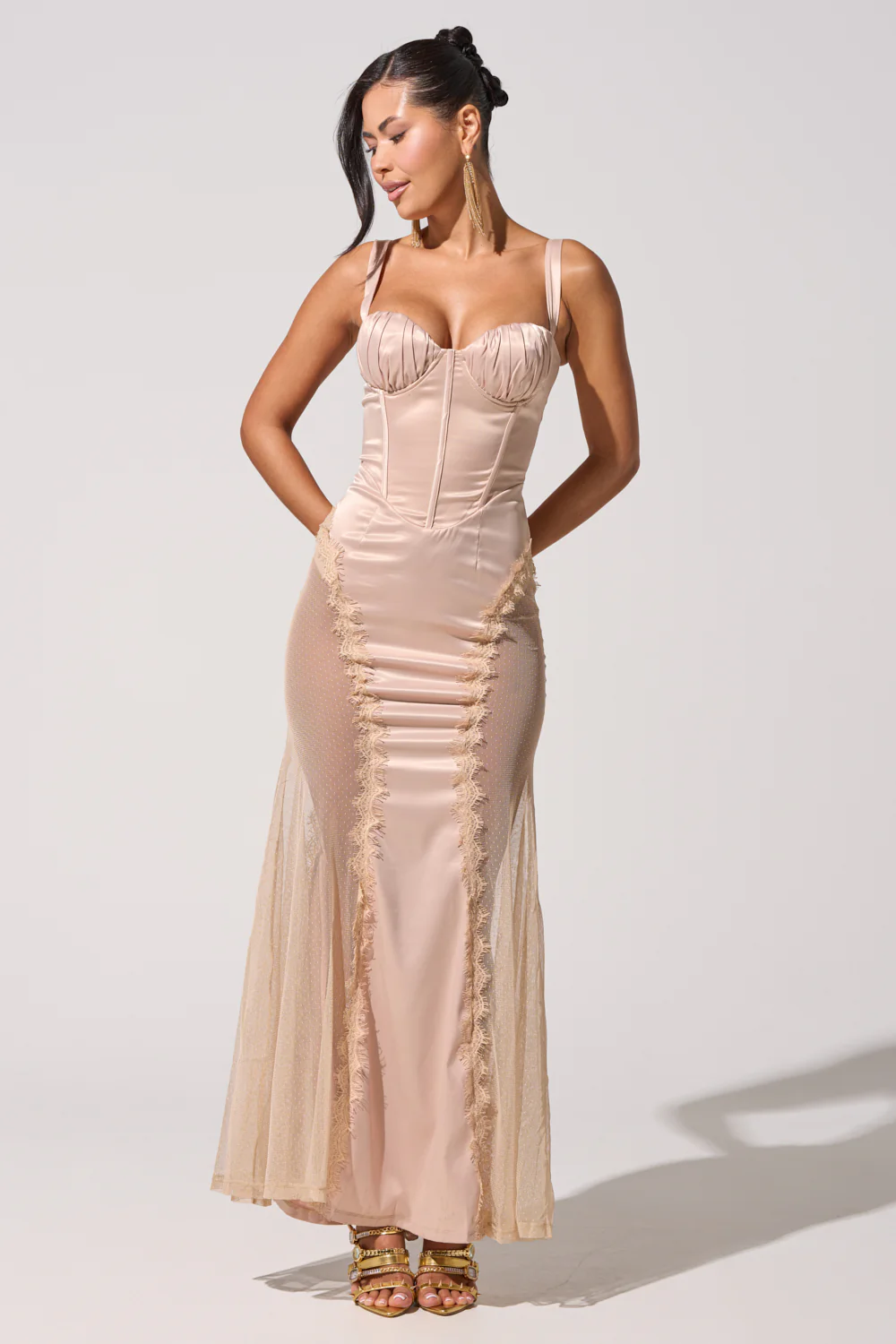 FIND ME AT MIDNIGHT SATIN MAXI DRESS IN BLUSH - Image 3