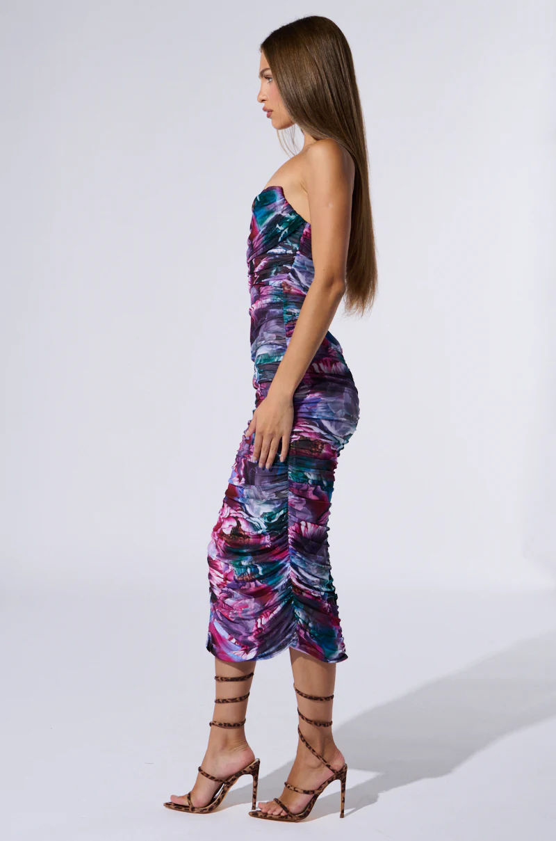 FLORAL FANTASY RUCHED MIDI DRESS - Image 4
