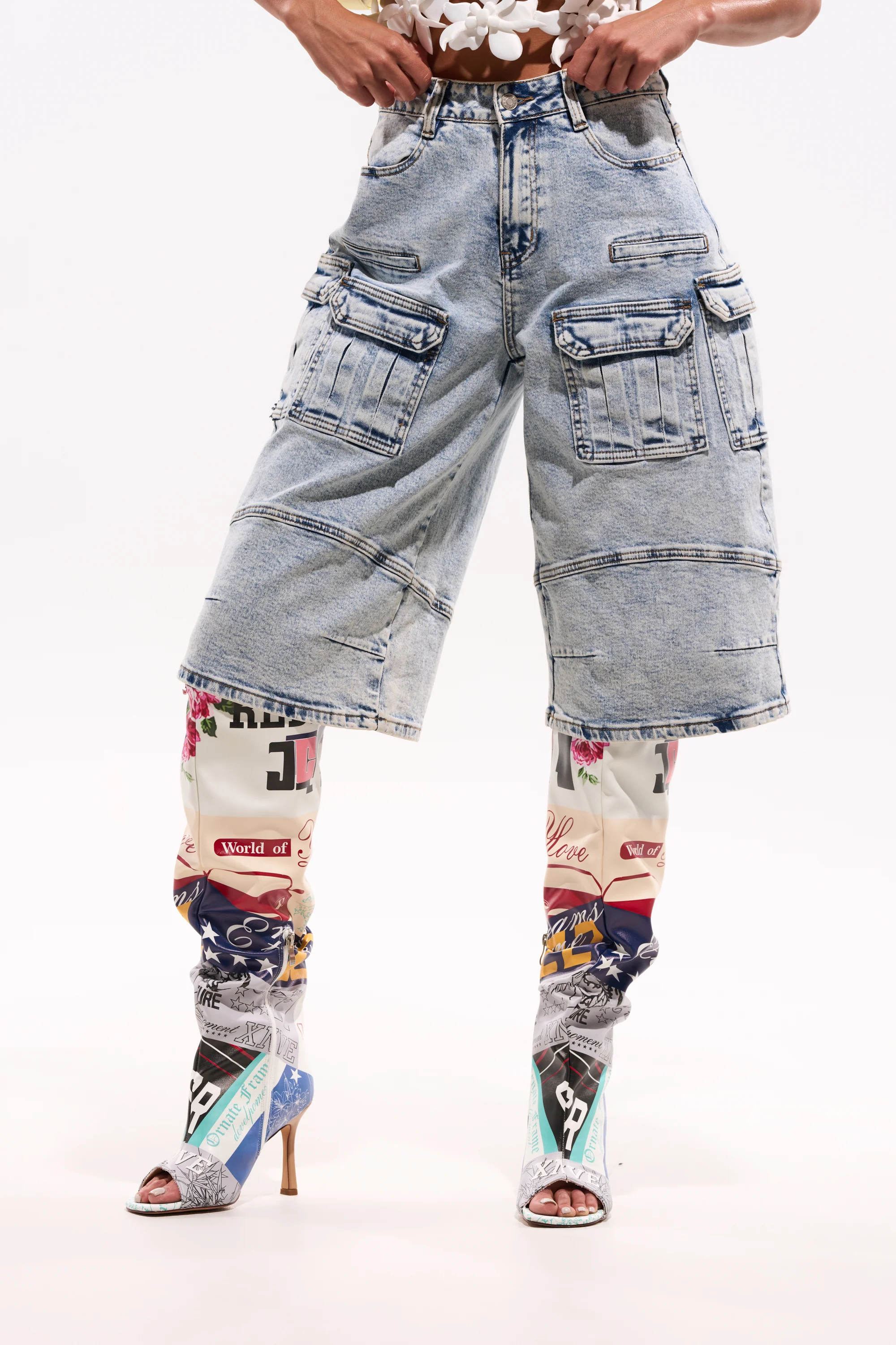 FORGET ME NOT DENIM CARGO BERMUDA SHORT - Image 2