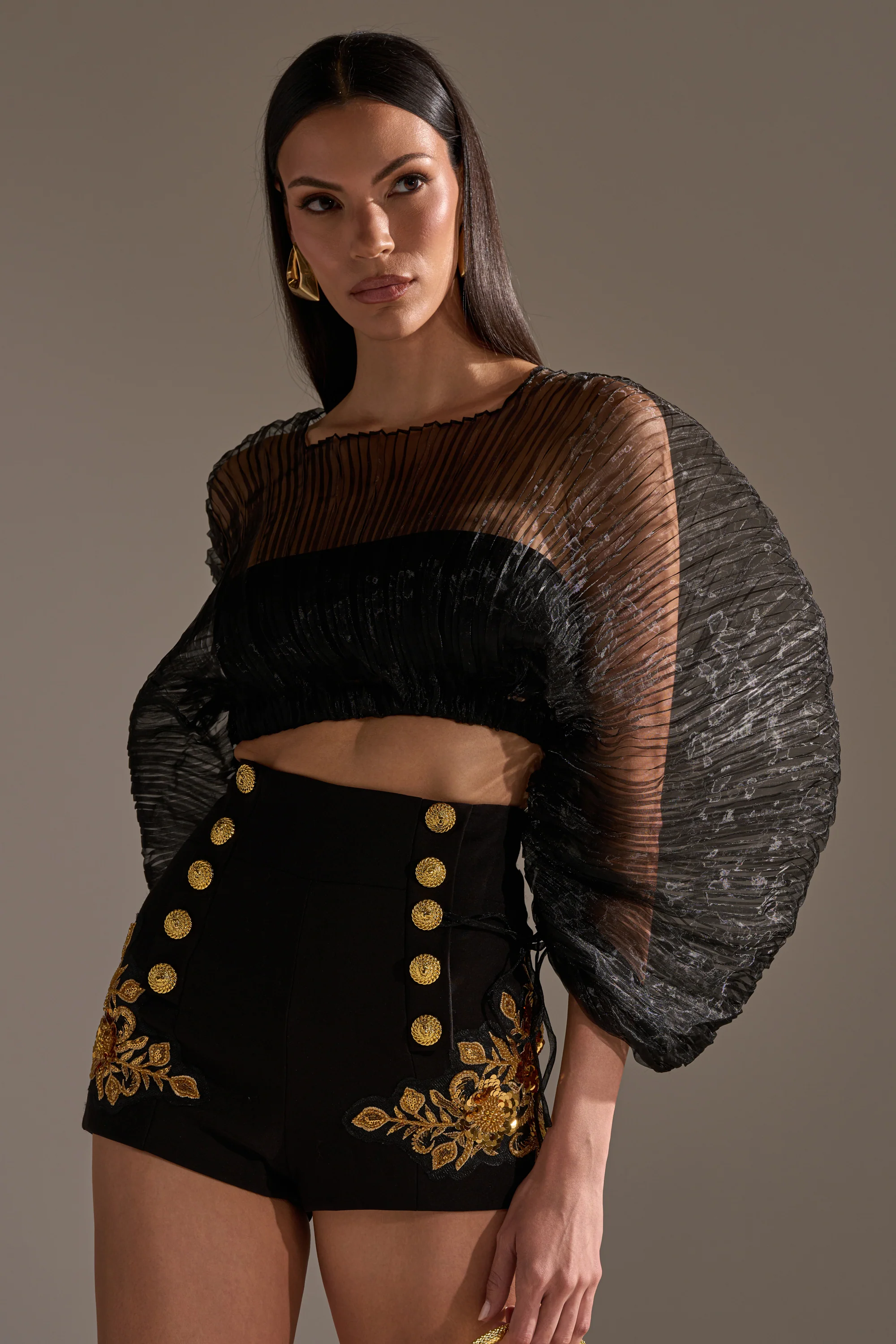 FORTUNES FAVORITE SHEER LONG SLEEVE CROP TOP - Image 2