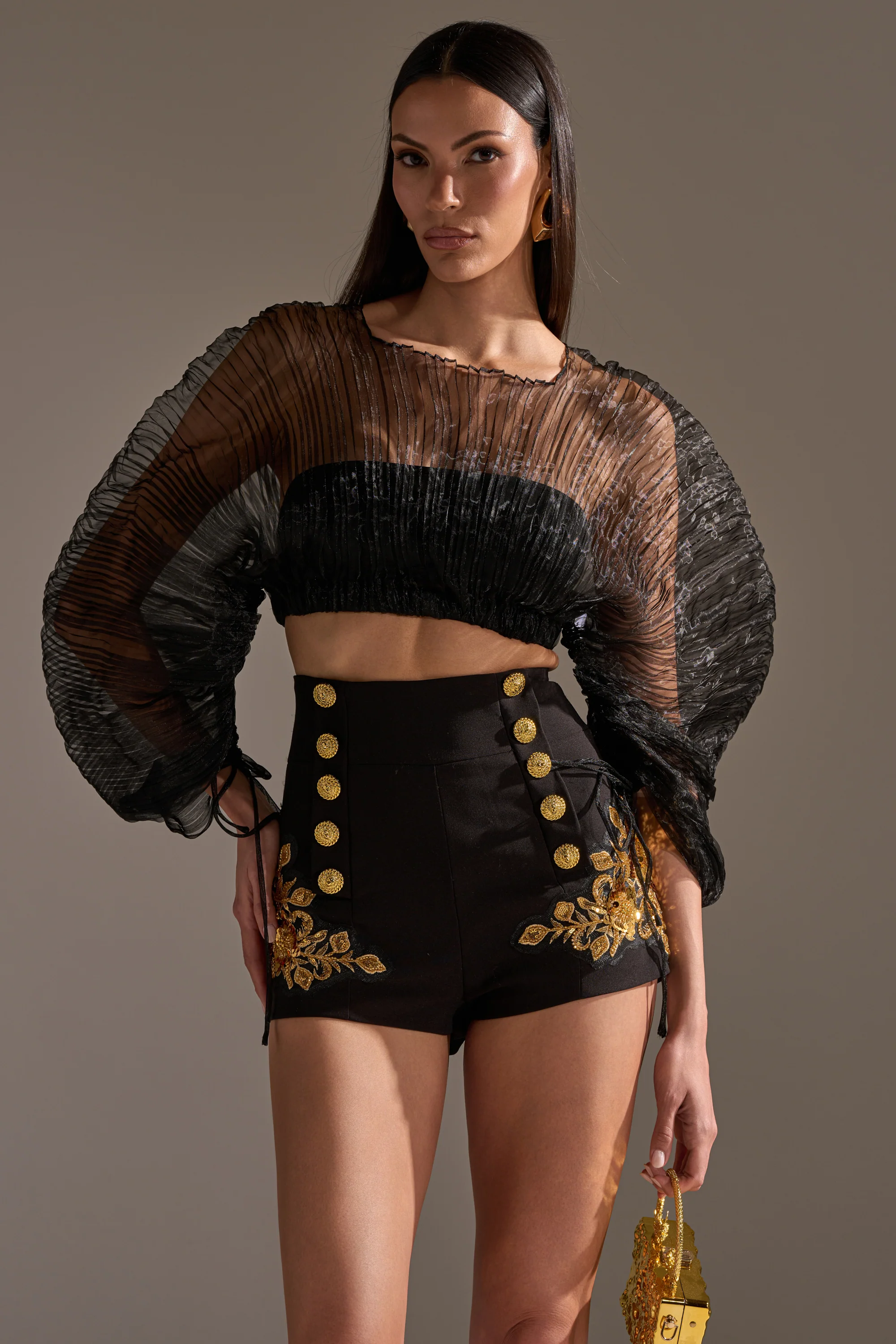 FORTUNES FAVORITE SHEER LONG SLEEVE CROP TOP - Image 3