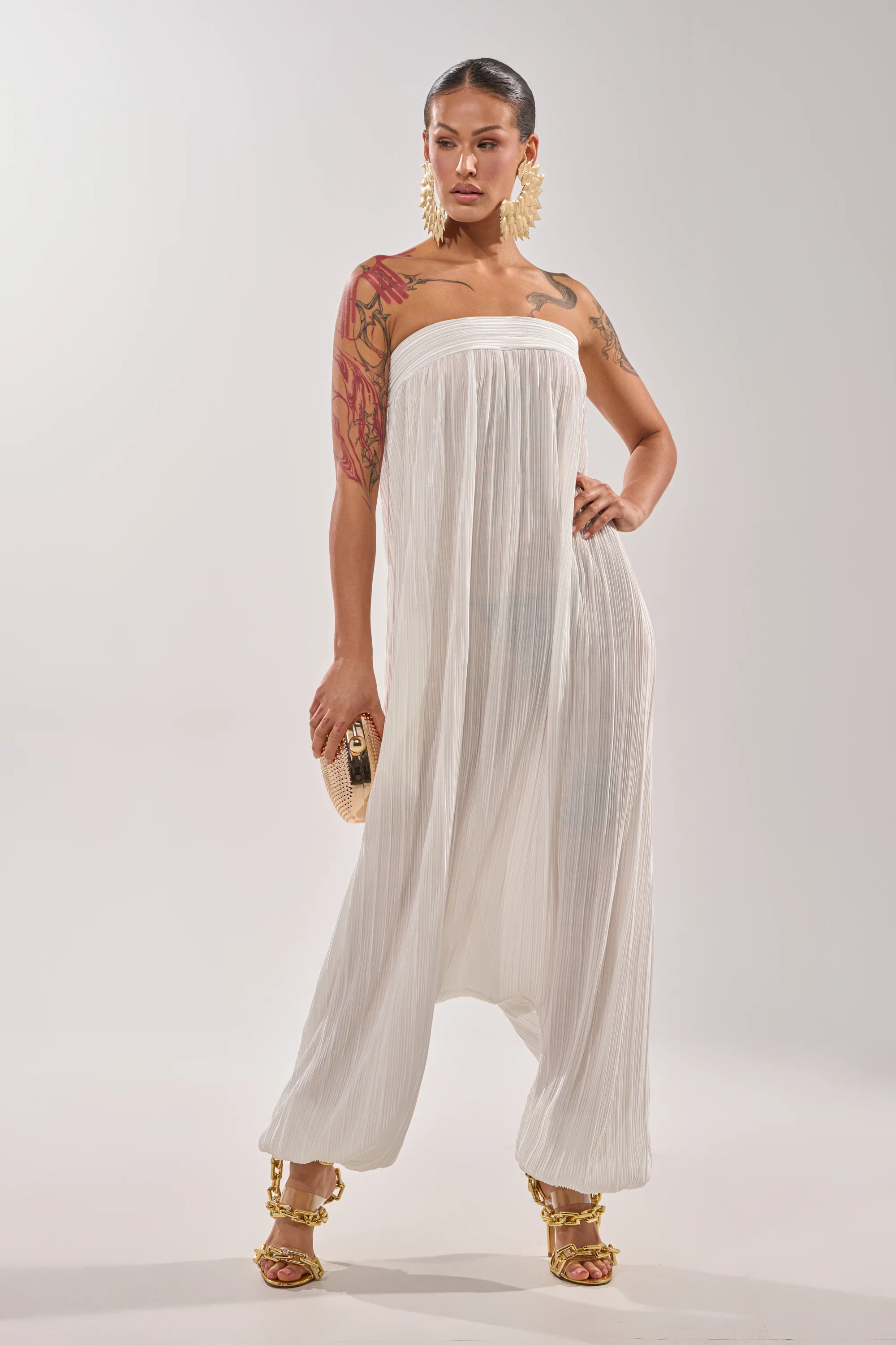 FROM THE CITY DROP CROTCH JUMPSUIT IN WHITE