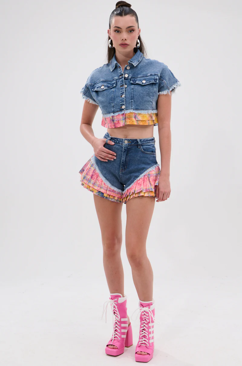 FULL OF LIFE DENIM BUTTON DOWN WITH PLAID DETAILS - Image 5