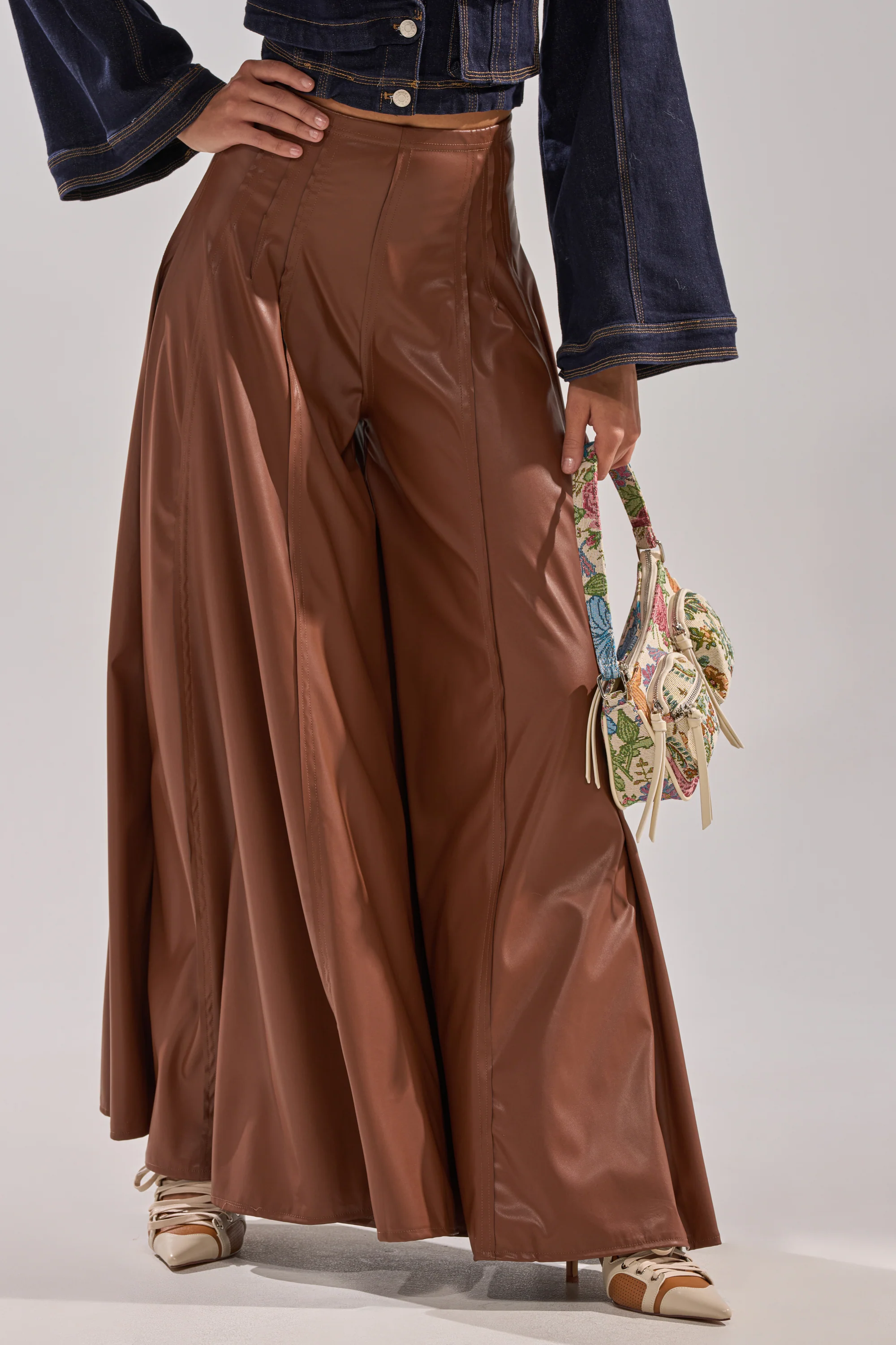 GALAXY FAUX LEATHER TROUSER IN BROWN - Image 2