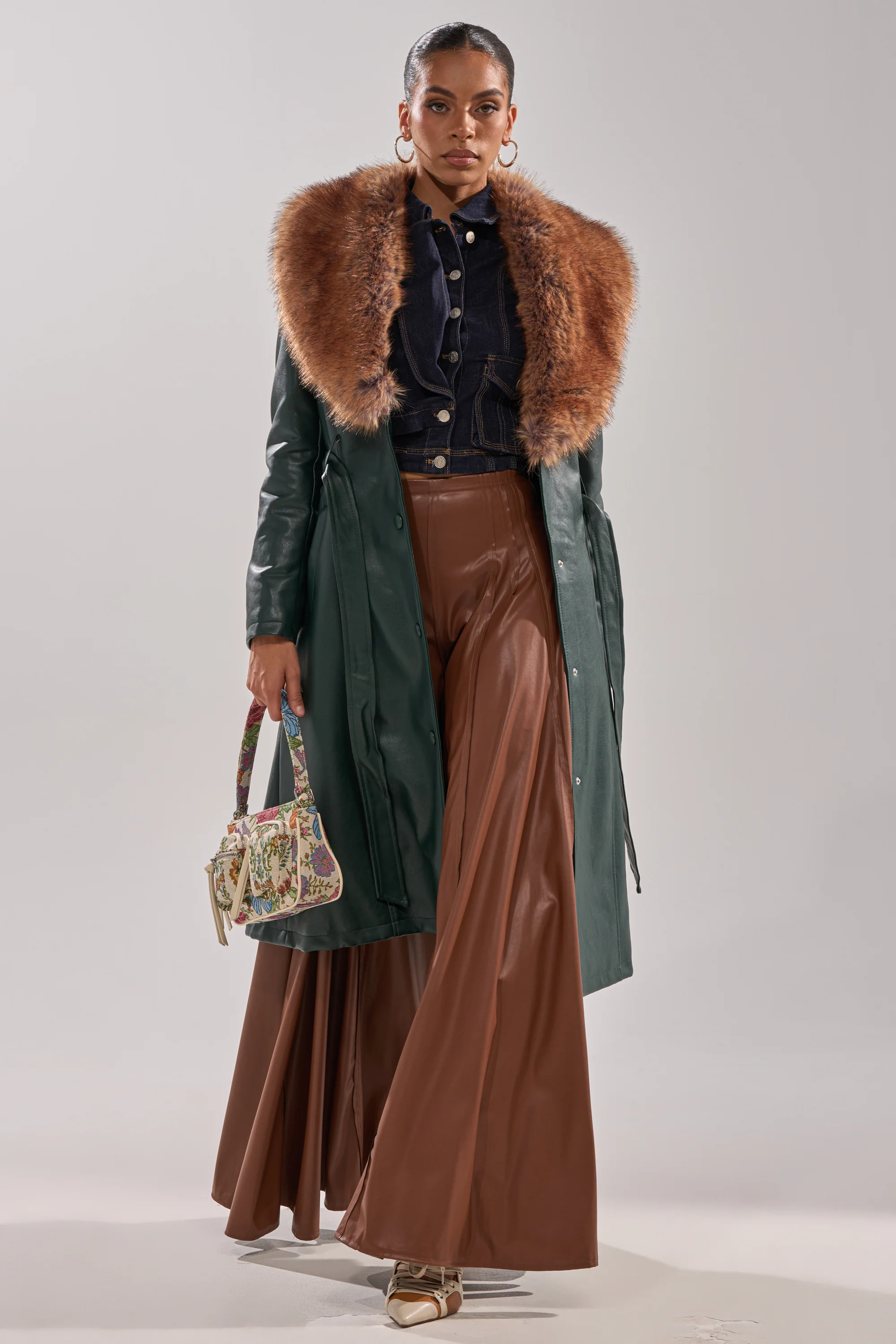 GALAXY FAUX LEATHER TROUSER IN BROWN - Image 6