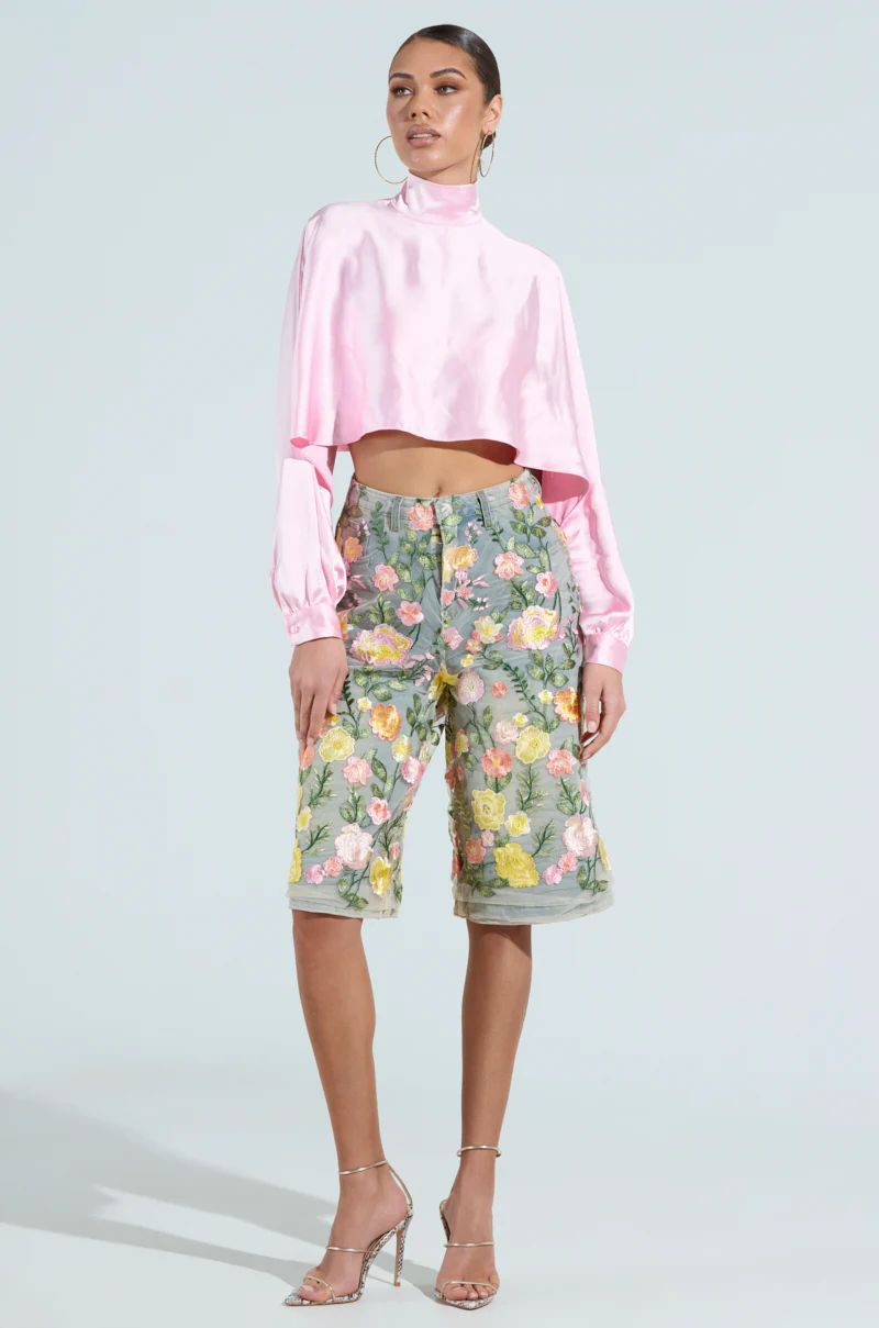 GARDEN PARTY STRETCH DENIM WITH FLORAL TULLE BERMUDA SHORTS - Image 6