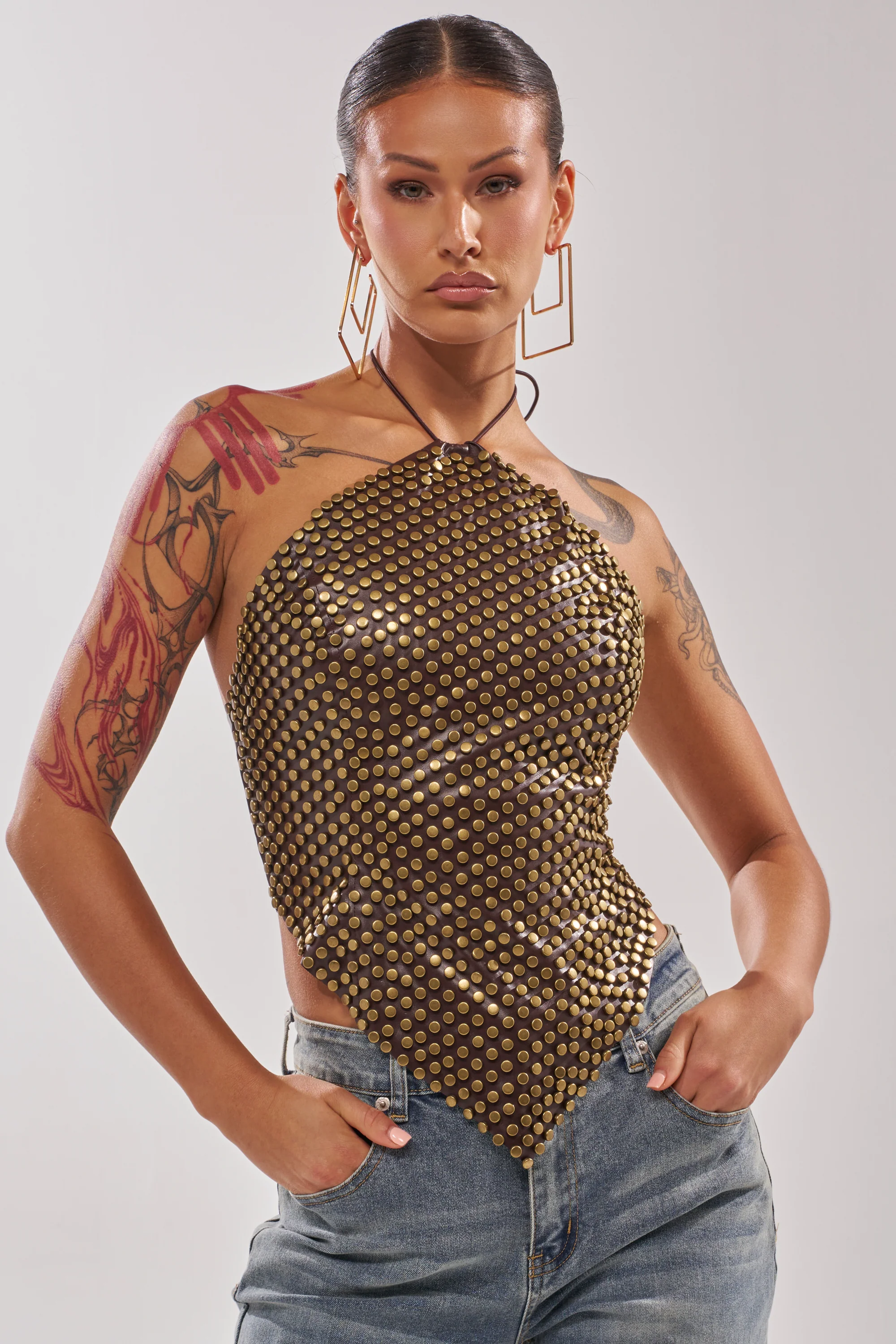 GET FUNKY BEADED TOP IN BROWN