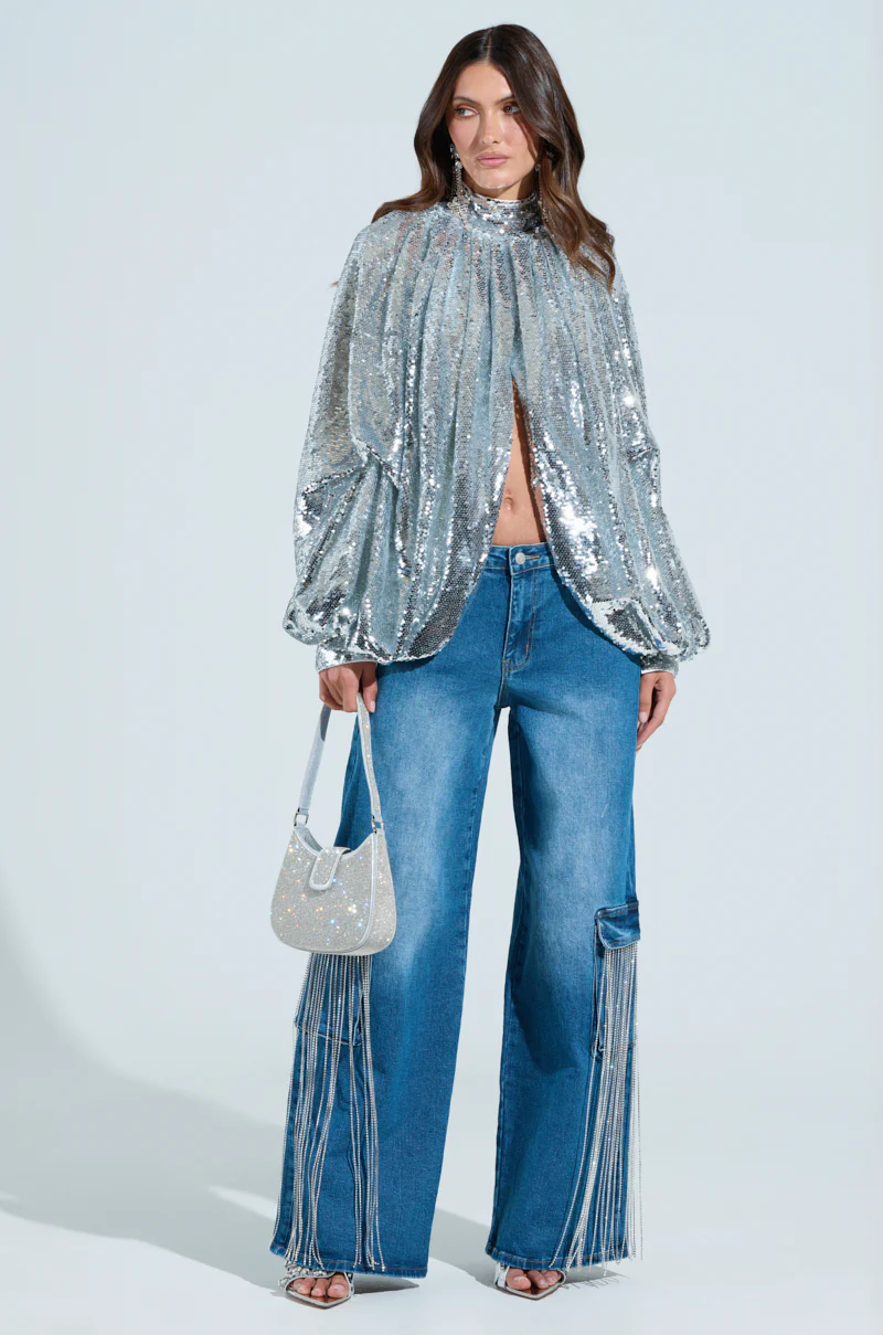 GIMME GIMME RHINESTONE CHAIN CARGO JEANS - Image 5