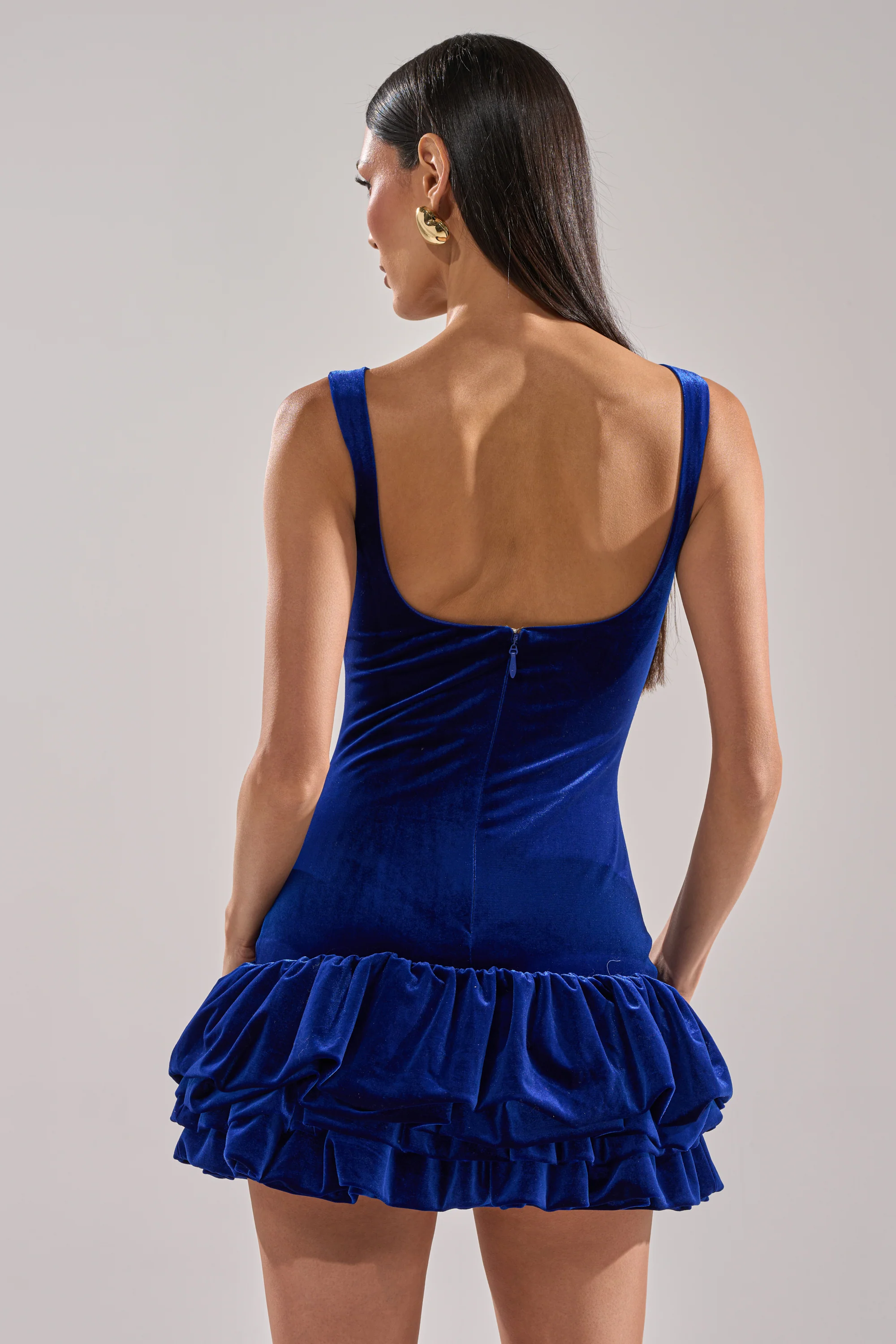 GIRL ON FIRE VELVET MINI DRESS IN BLUE - Image 4