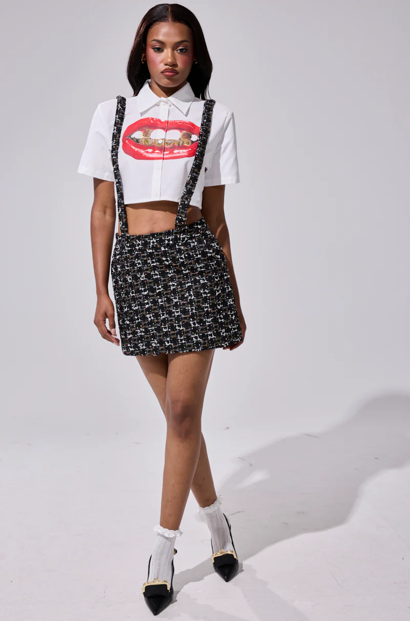 GIRLY POP TWEED OVERALL SKIRT
