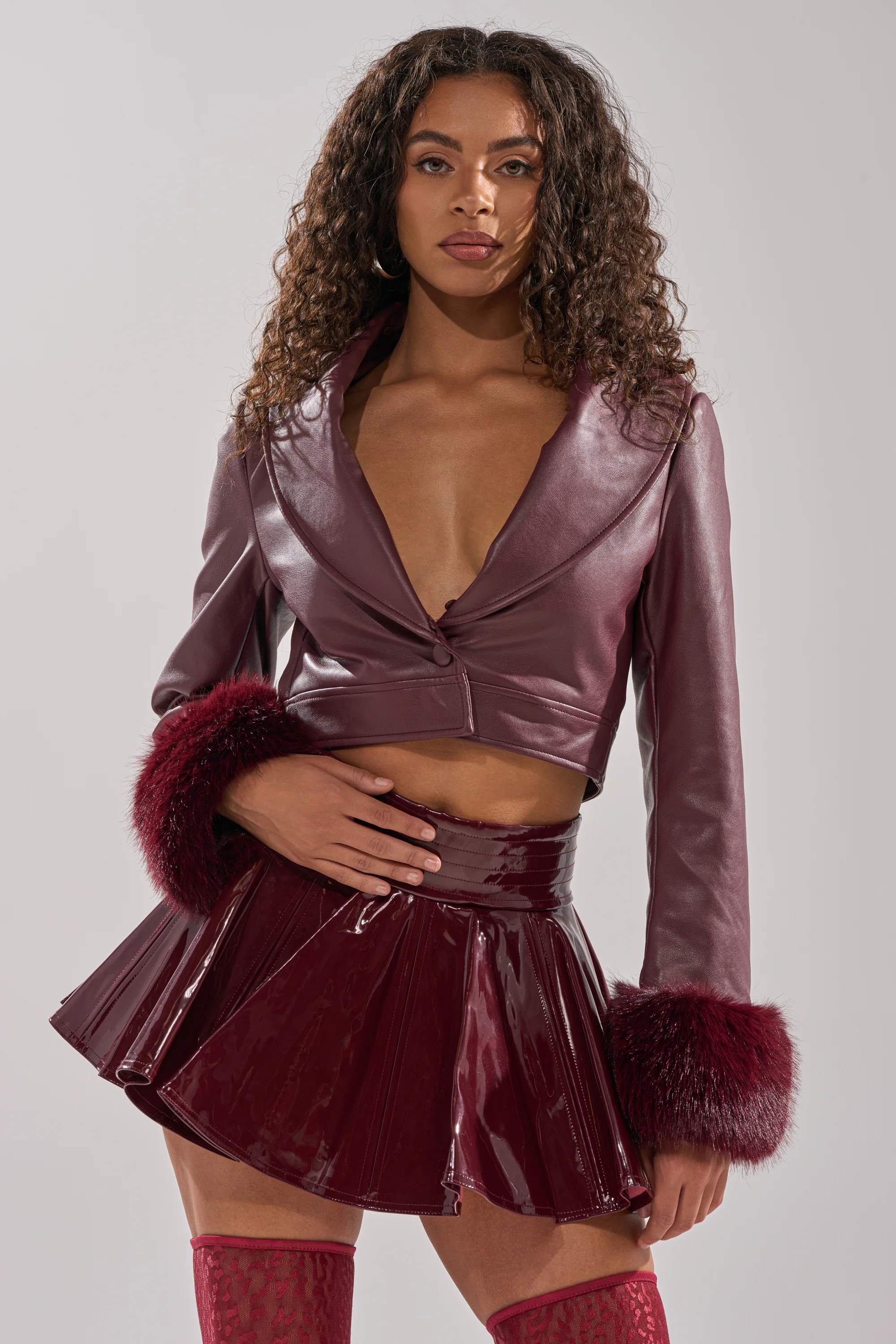 GISELE FUR TRIM MOTO IN BURGUNDY - Image 5