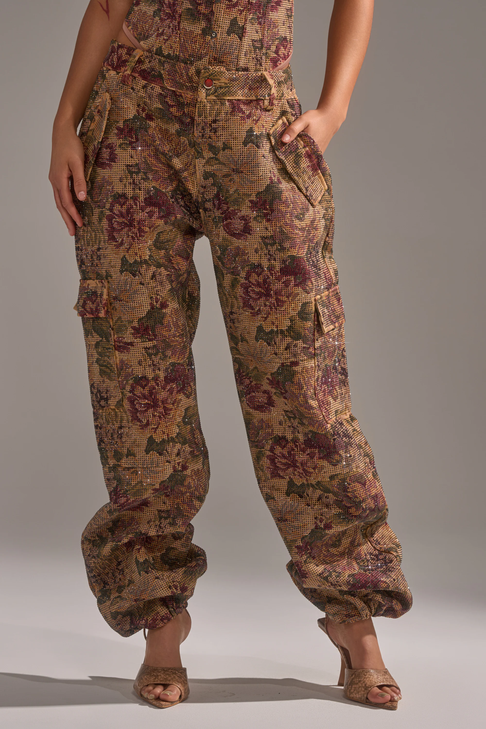GLAM SQUAD RHINESTONE BROCADE TROUSER - Image 3