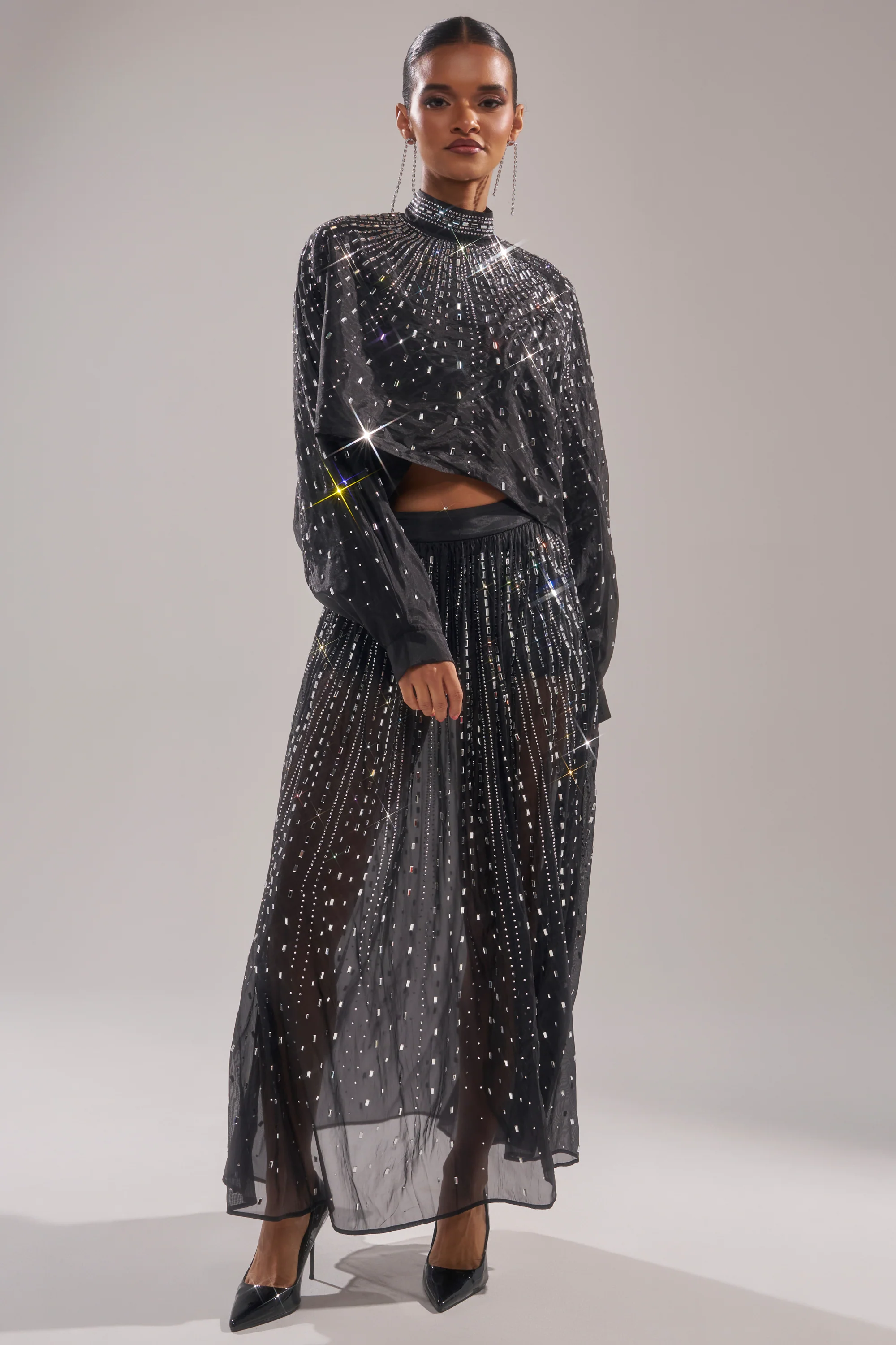 GLAMOROUS RHINESTONE MOCK NECK BLOUSE - Image 7