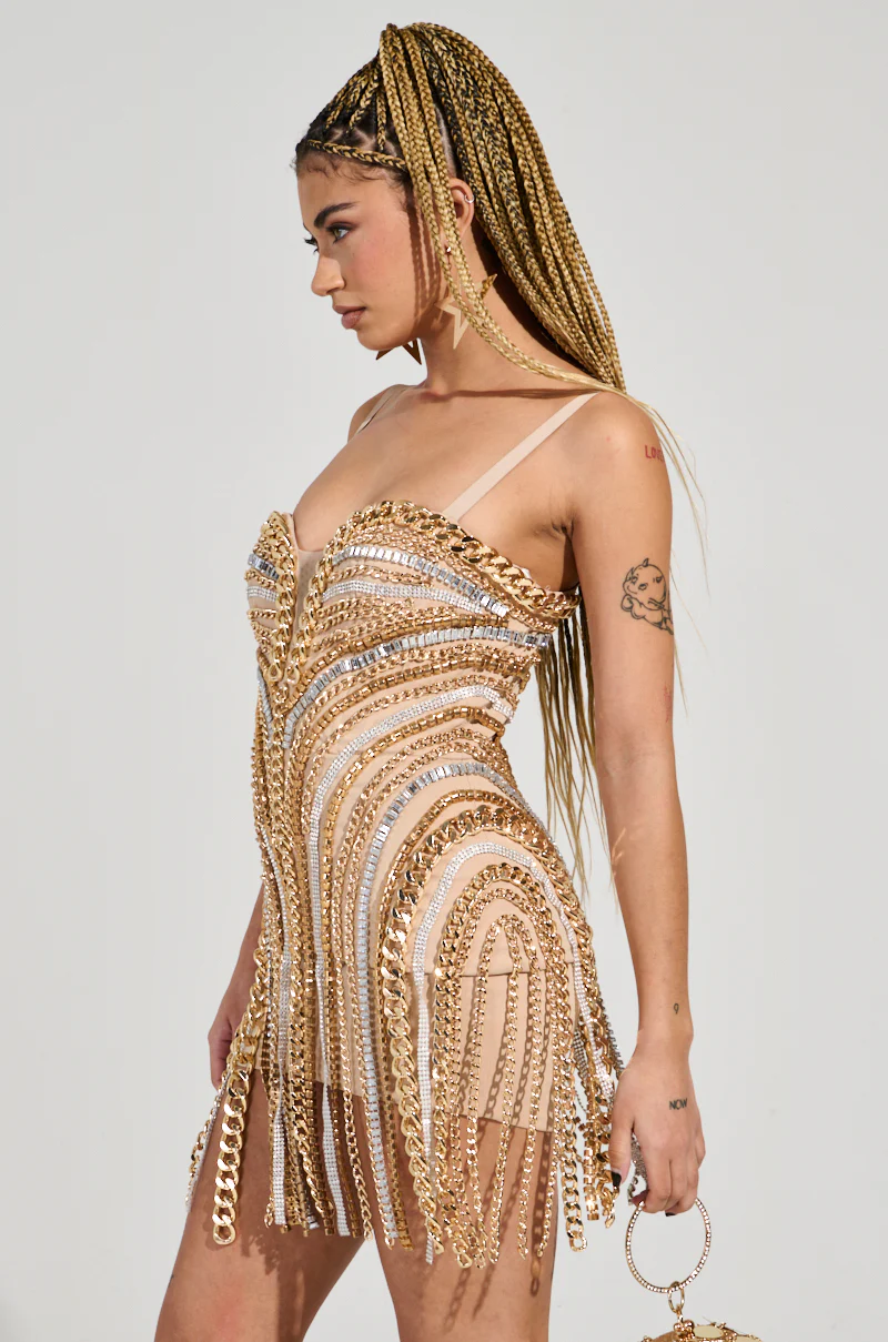 GOLDEN GIRL CHAINED UP MINI DRESS - Image 4