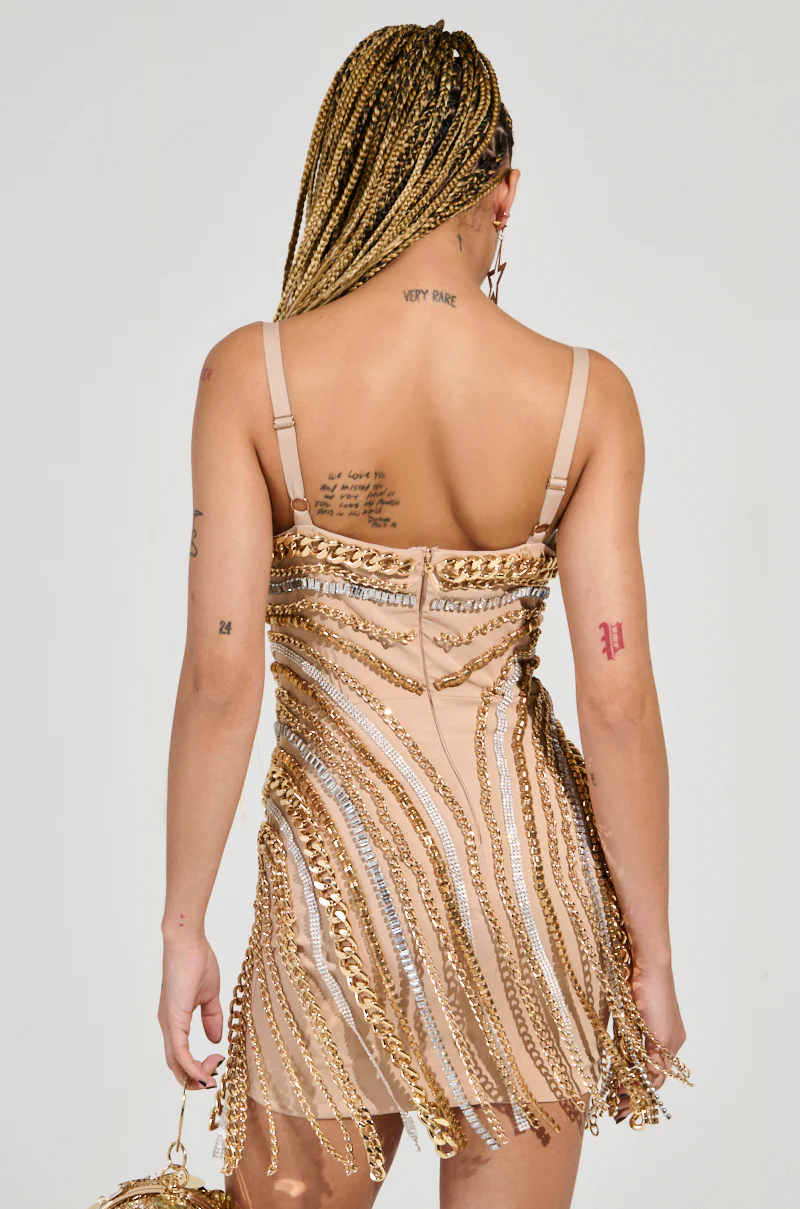 GOLDEN GIRL CHAINED UP MINI DRESS - Image 5