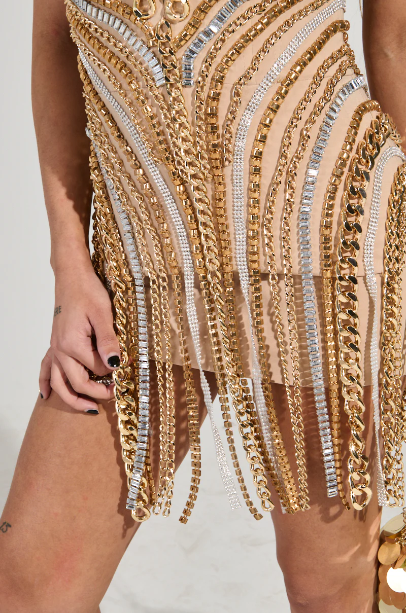 GOLDEN GIRL CHAINED UP MINI DRESS - Image 9