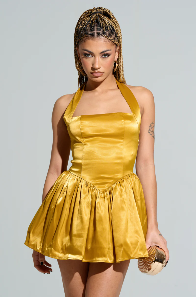 GOLDEN LIKE DAYLIGHT SATIN MINI DRESS - Image 2