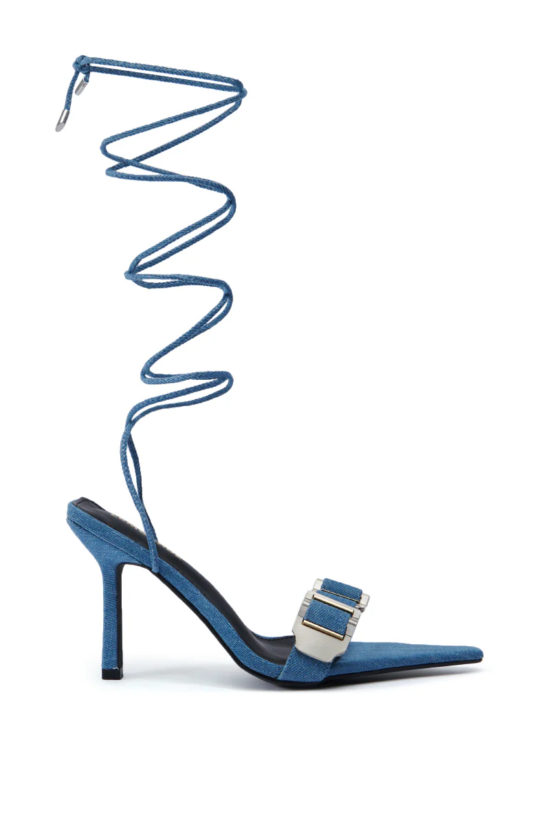 GROUND WORK DENIM POINTED TOE SILVER HARDWARE SANDAL - Image 3