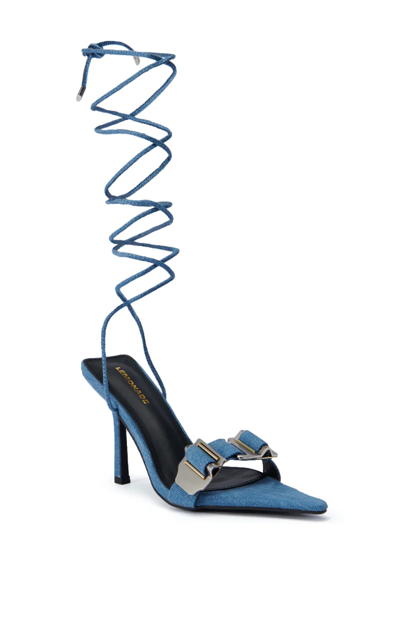 GROUND WORK DENIM POINTED TOE SILVER HARDWARE SANDAL - Image 4