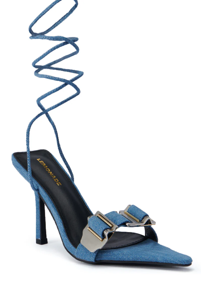 GROUND WORK DENIM POINTED TOE SILVER HARDWARE SANDAL - Image 6