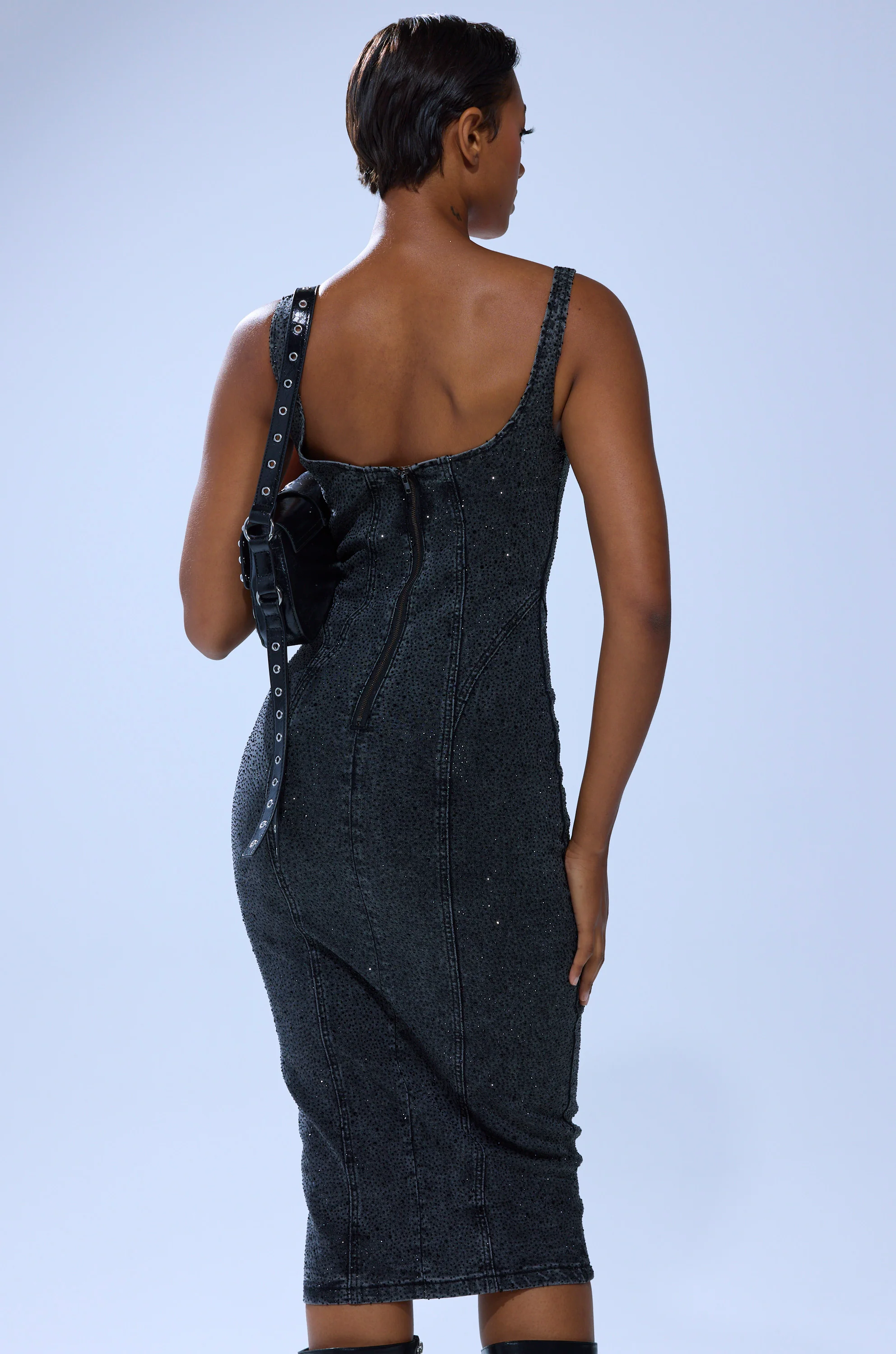 AFTER HOURS DENIM RHINESTONE MIDI DRESS - Image 5