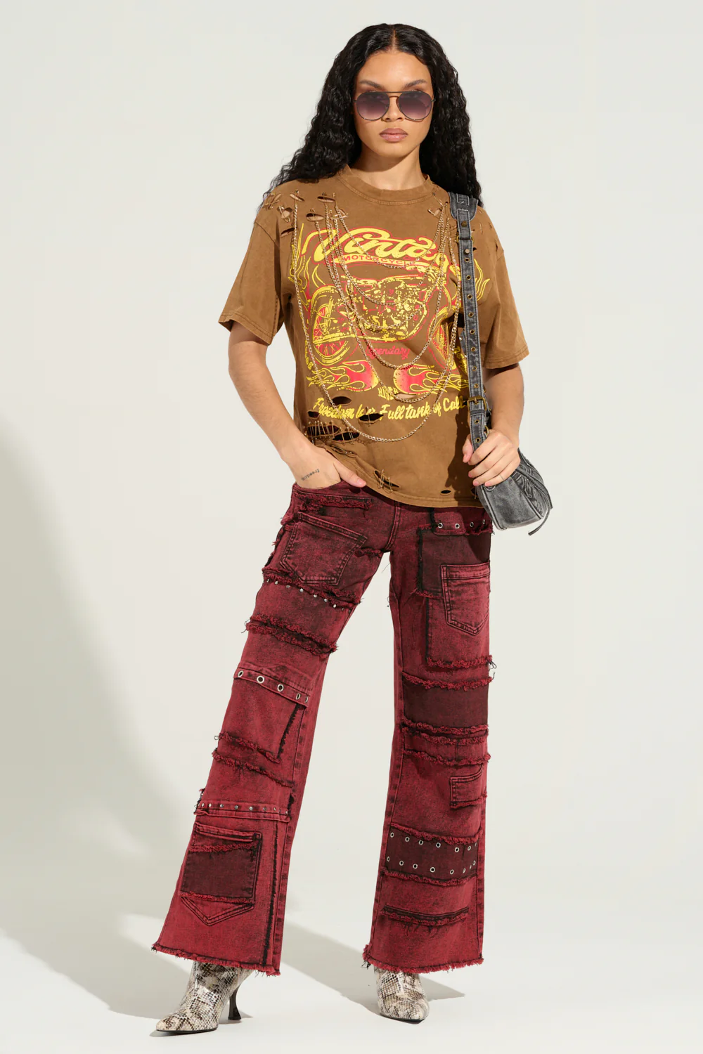 GRUNGY ATTITUDE MINERAL WASH RED WIDE LEG DENIM - Image 7