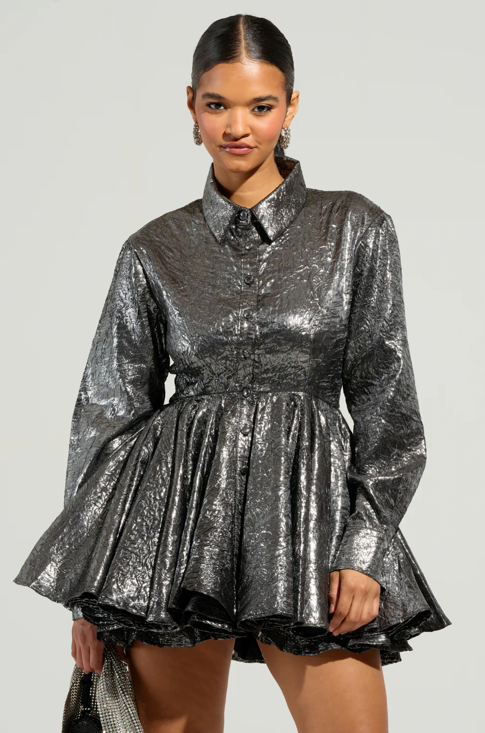 THE IT GIRL SILVER METALLIC MINI DRESS - Image 3