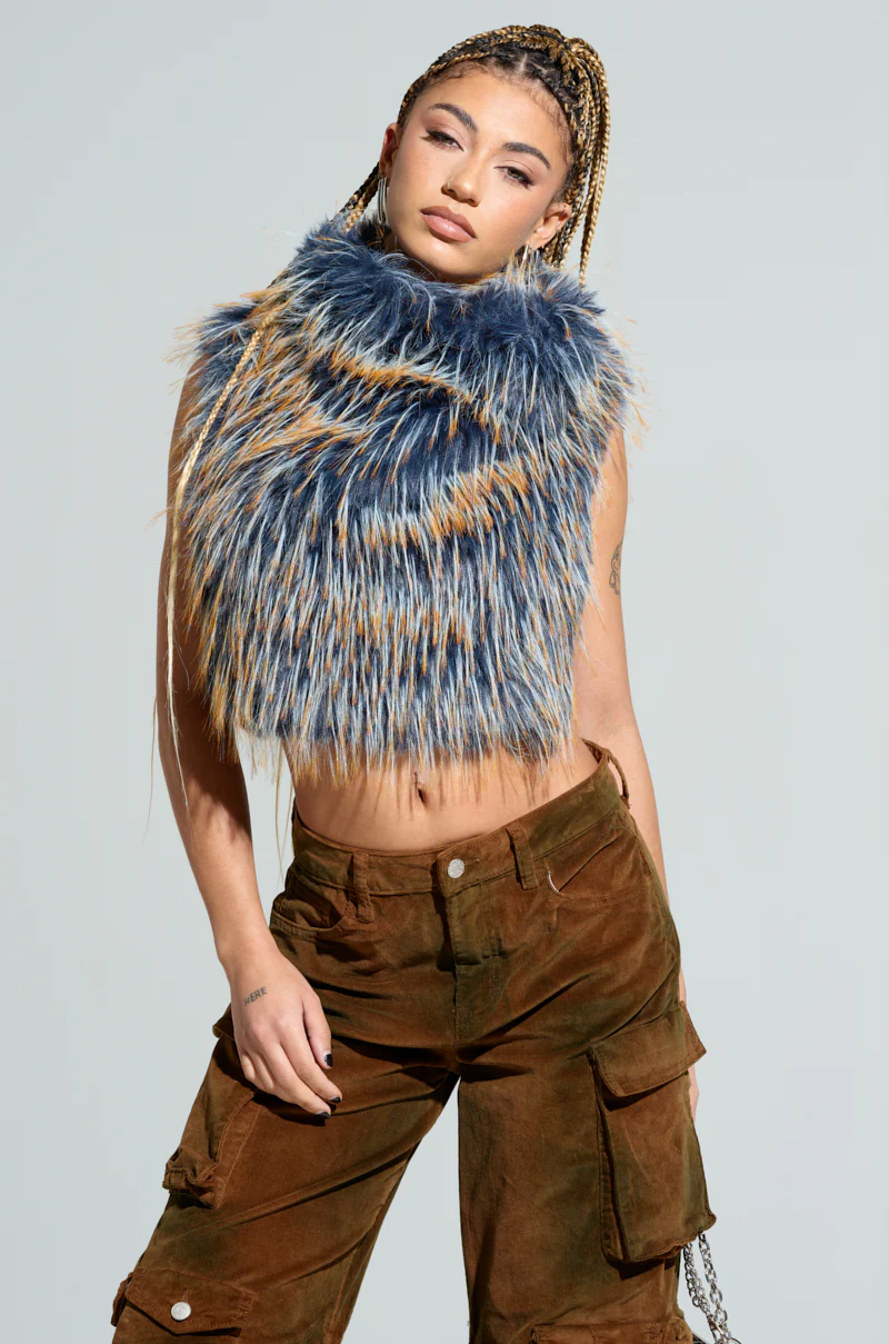 HEADED TO ASPEN SLEEVELESS FUR TOP IN BLUE - Image 3
