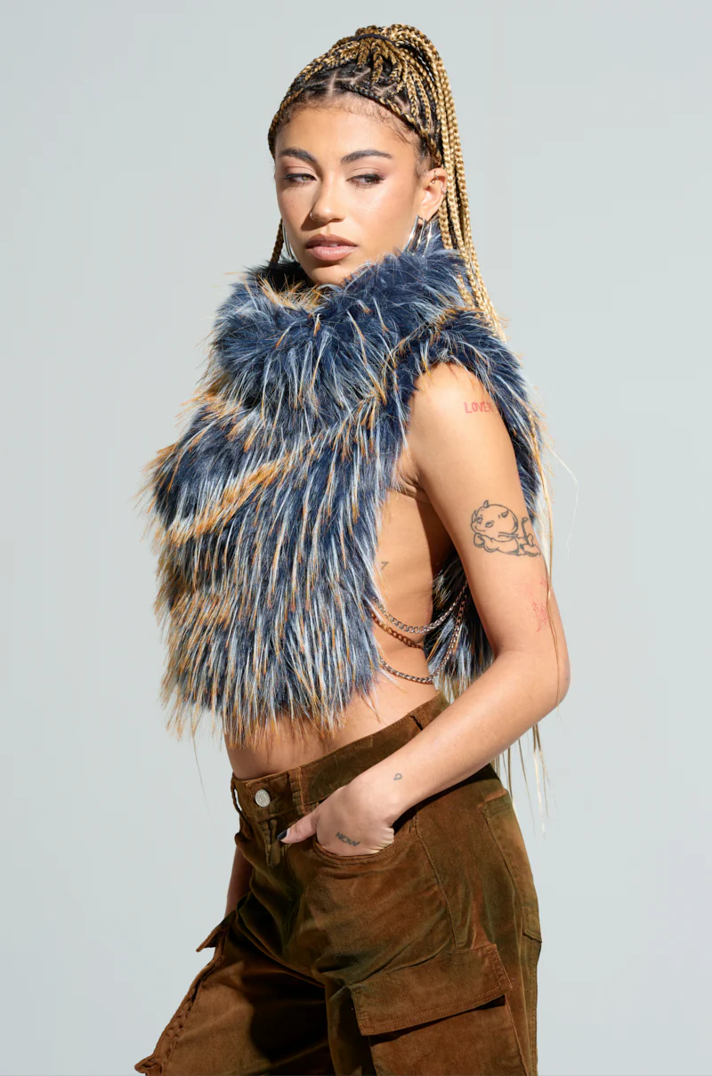 HEADED TO ASPEN SLEEVELESS FUR TOP IN BLUE - Image 4