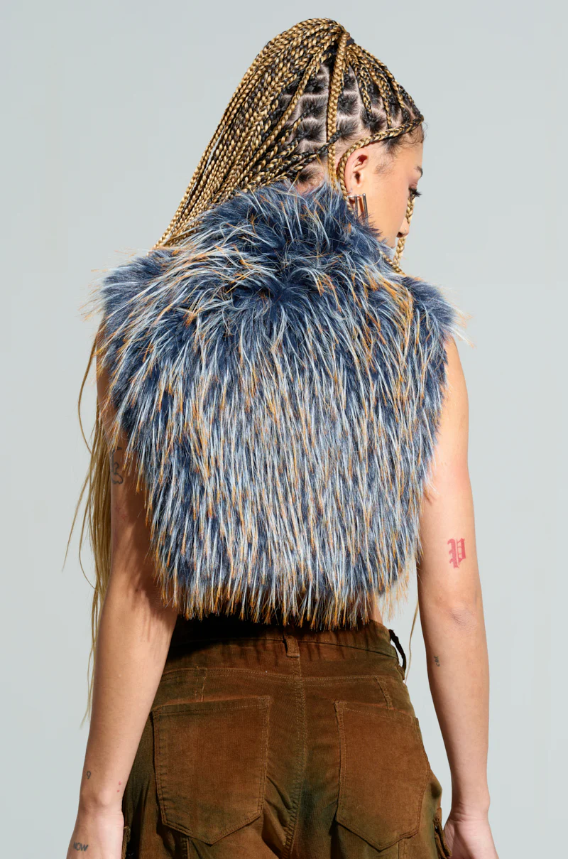 HEADED TO ASPEN SLEEVELESS FUR TOP IN BLUE - Image 5