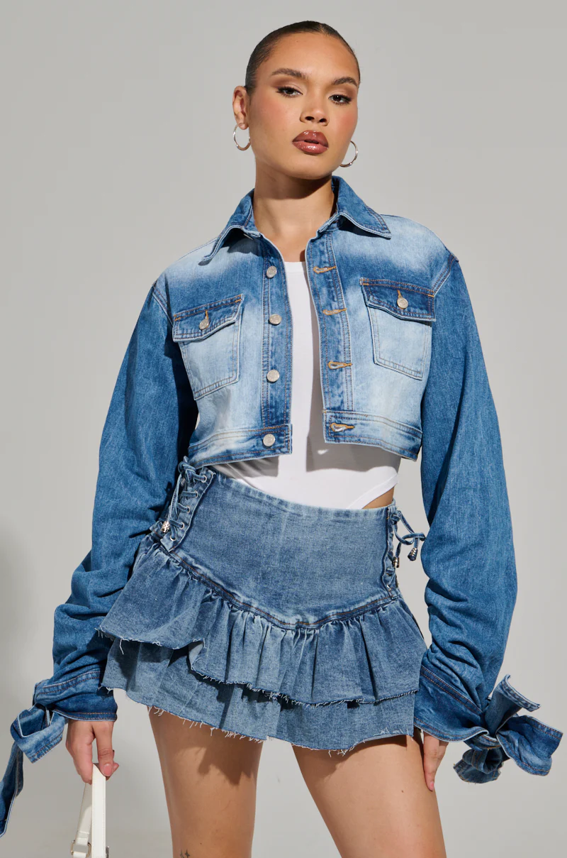 HERE FOR A GOOD TIME CROPPED DENIM JACKET - Image 3