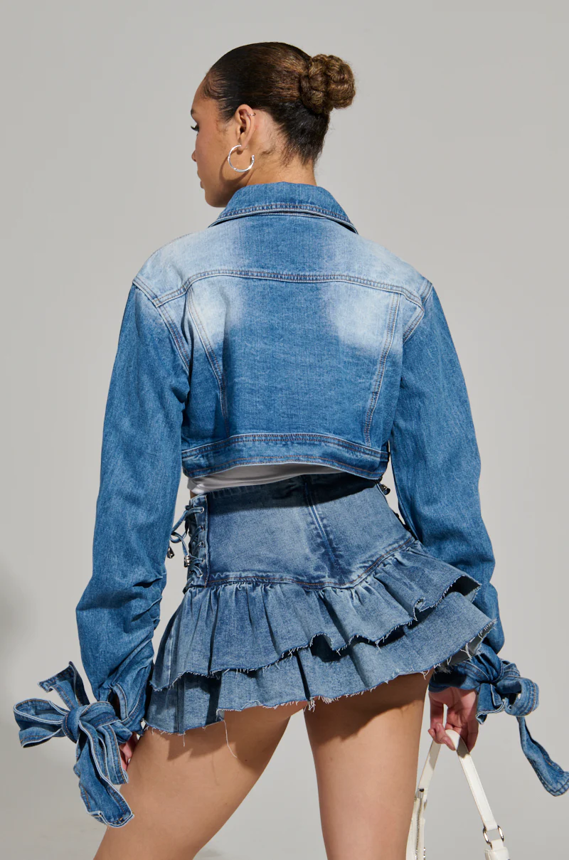 HERE FOR A GOOD TIME CROPPED DENIM JACKET - Image 5