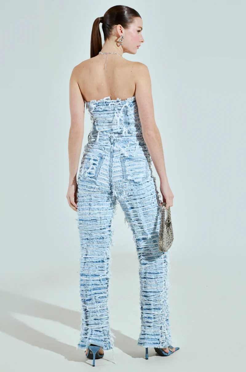 I DONT CHASE I ATTRACT DISTRESSED LIGHT BLUE DENIM JUMPSUIT - Image 5
