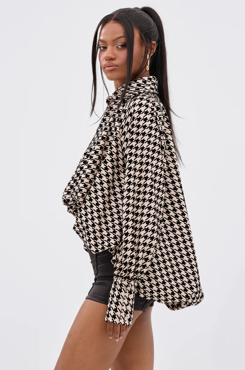 I KNOW WHAT I WANT HOUNDSTOOTH BLOUSE TOP - Image 3